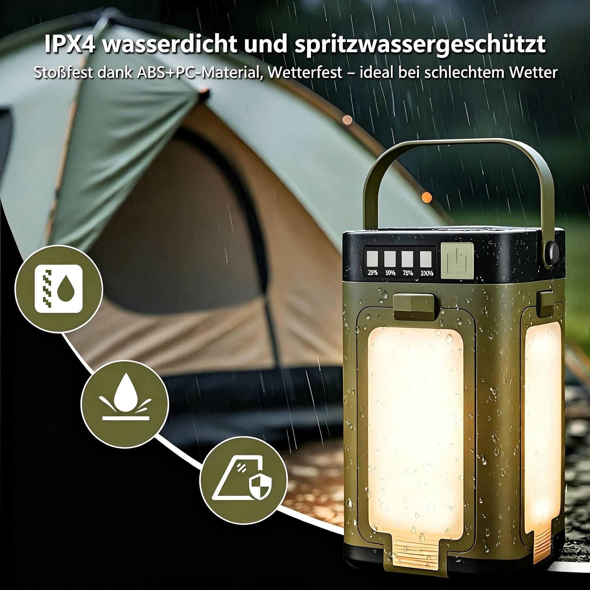 AIBISTAR LED Laterne 6in1 Campingleuchte mit Powerbank Solar faltbar 2000mAh, LED Leuchtmittel, Weiss, Warmgelb, Orange, LED Campinglampe,6 Lichtmodi,Blinkmodus – Bild 5 von 5