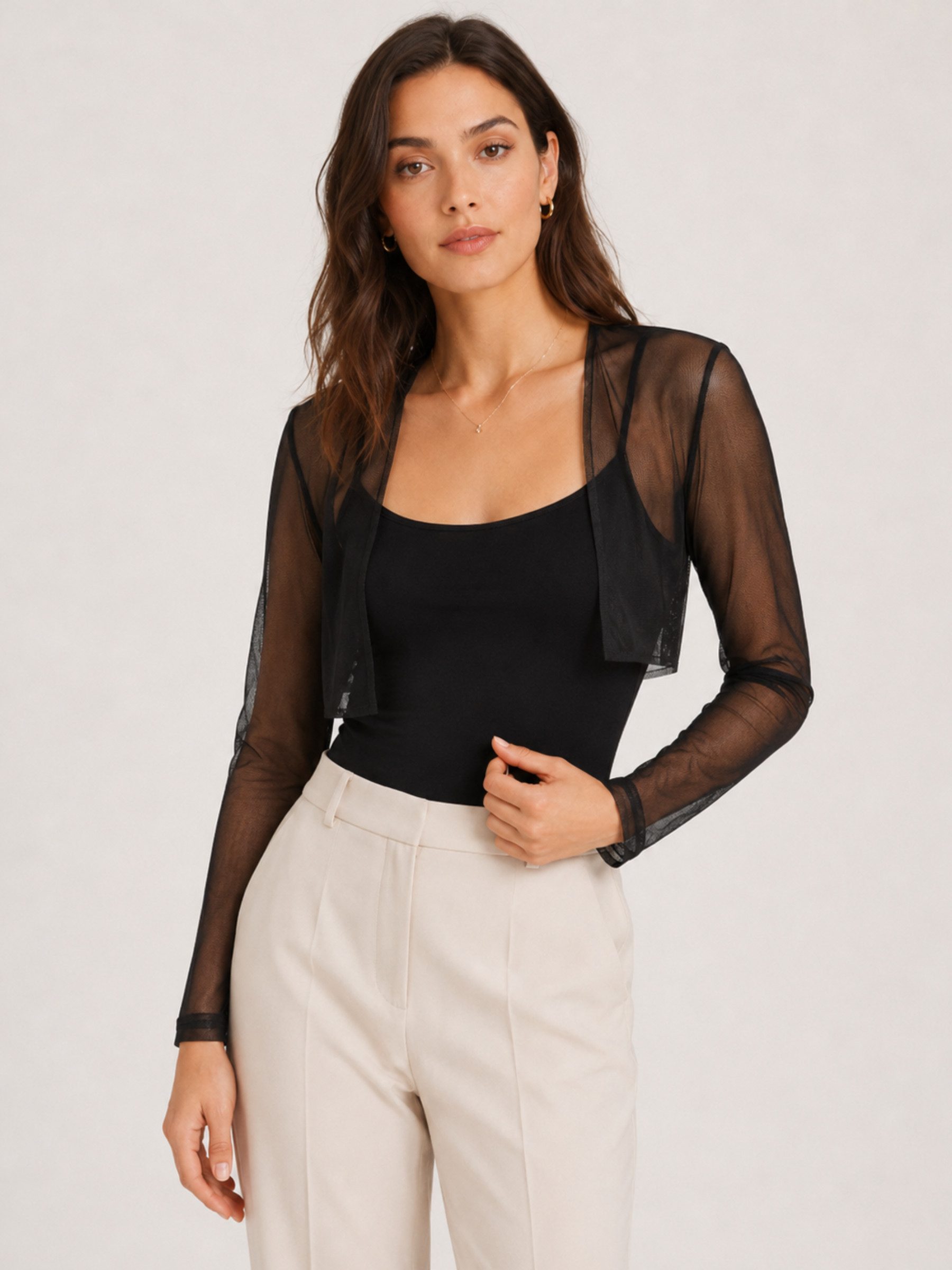 Elegant Love Bolero Transparenter Mesh-Bolero – Kurz geschnittener Langarm-Shrug Elegante Netz-Kurzjacke – Cropped-Bolero für Abendkleider