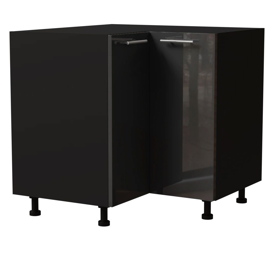 Feldmann-Wohnen Eckschrank Essen (D12/90, 2 Türen, 1-St., moderne Optik, Acrylfronten mit Glaseffekt) 84x84cm Schwarz / Graphit Hochglanz ohne Einlegeboden