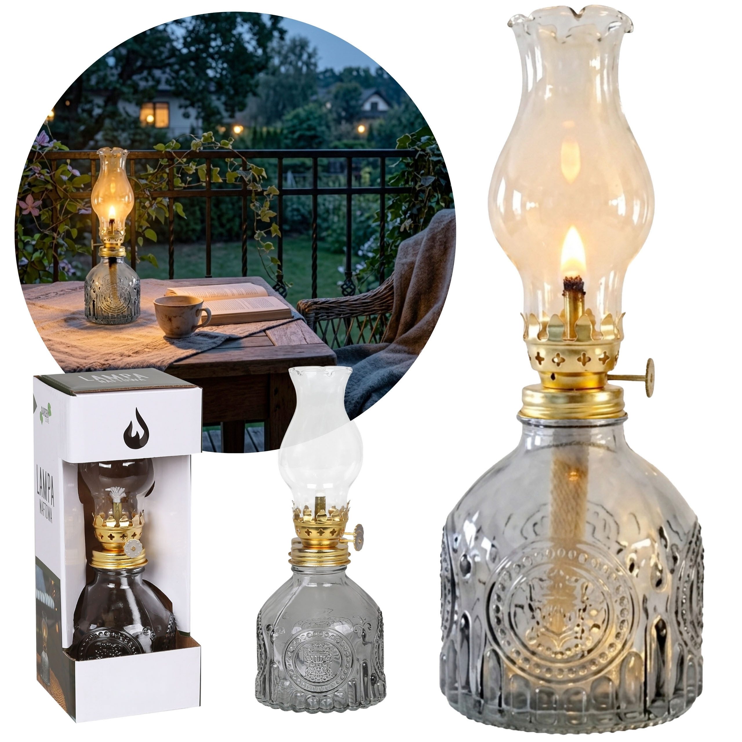 Sarcia.eu Laterne Garten-Petroleumlampe, dekorative Retro-Glaslaterne, 19,5 cm