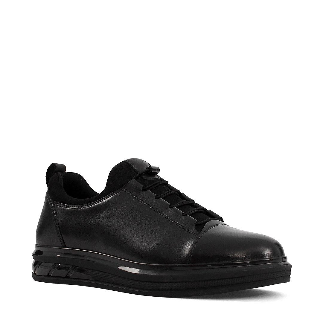 Celal Gültekin Plateausohle Leder Herren Schuhe Elastikschnürung Schwarz Low-Top Sneaker Echtleder, Polyurethan-Sohle, Schwarz, 41 – Bild 2 von 5