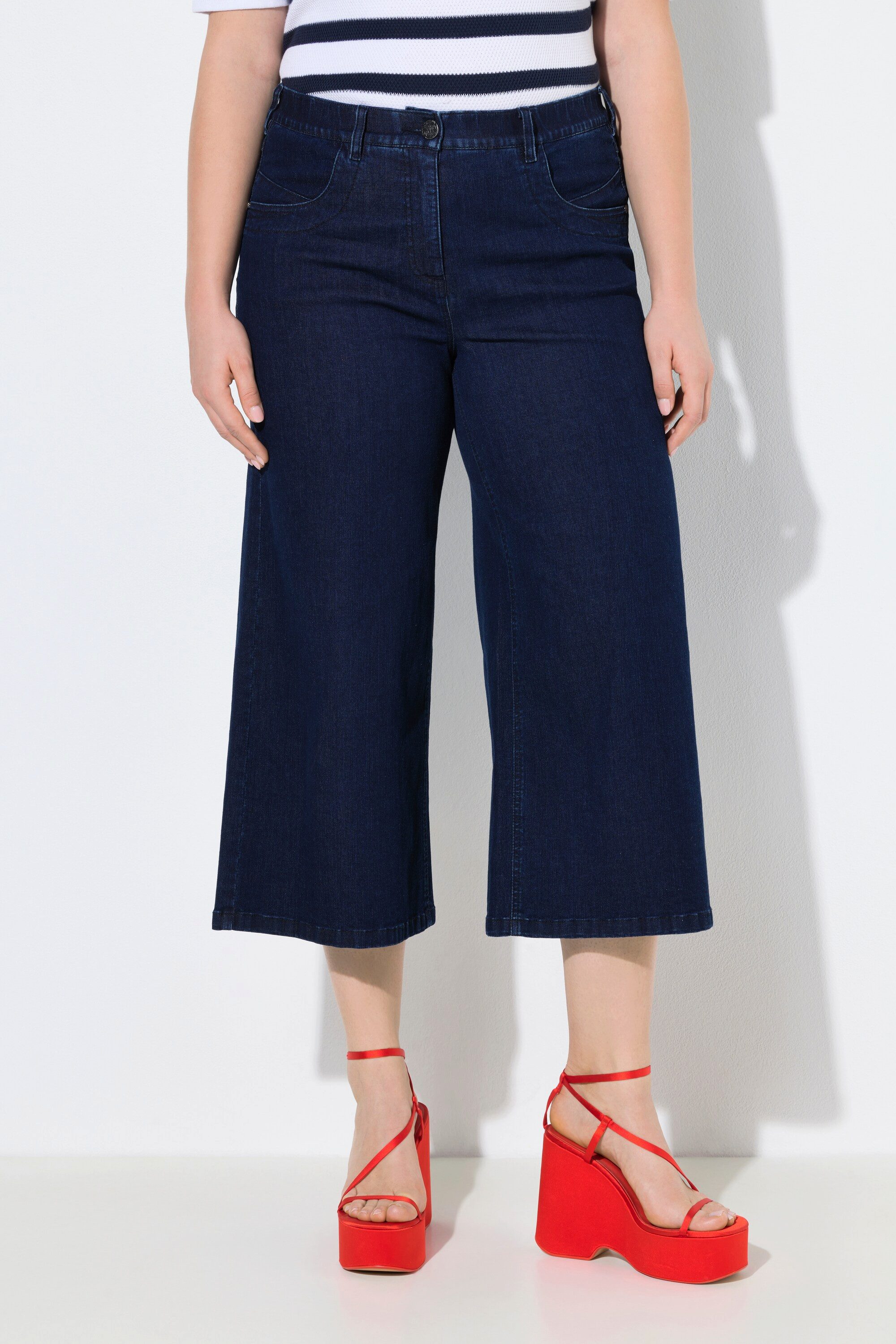Ulla Popken Regular-fit-Jeans Jeans-Culotte wadenlang weites Bein Marlenehose