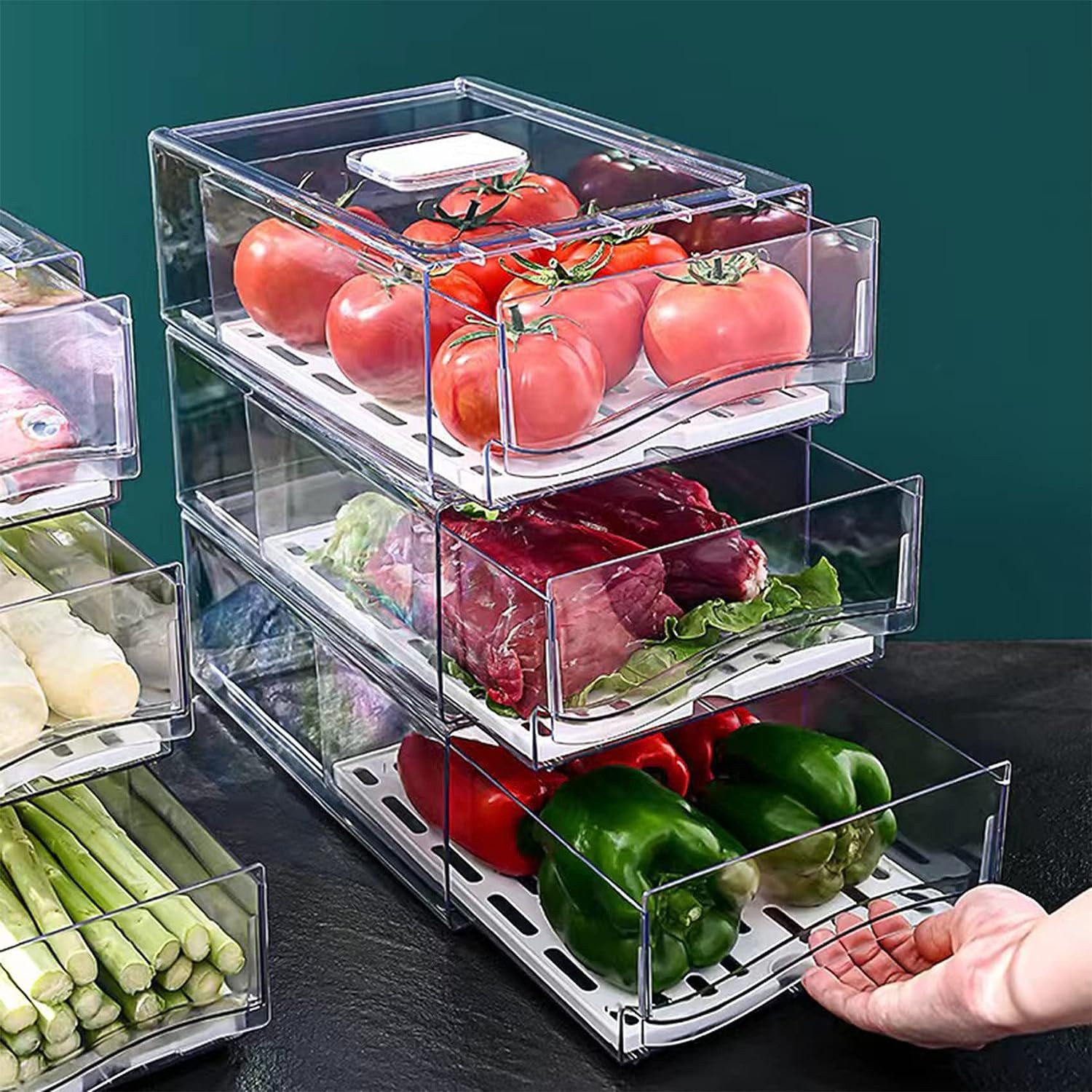Novzep Küchenorganizer-Set Kühlschrank Organizer,stapelbar wiederverwendbar Aufbewahrungsbehälter, (2-tlg)