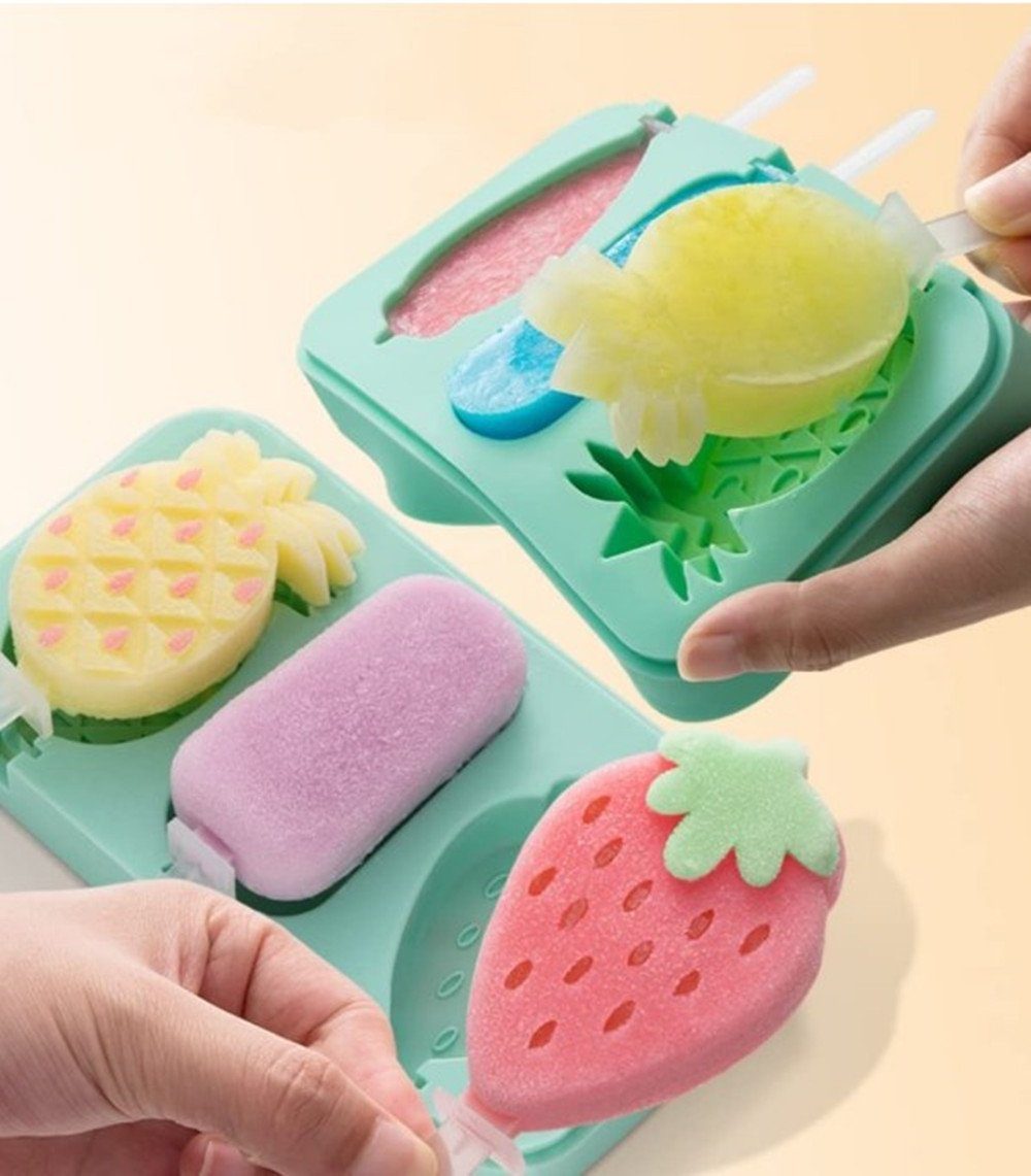 4er Set Silikon-Eisformen Für Eis Am Stiel – Bunt, Mit Deckel & Stielen, Spülmaschinenfest