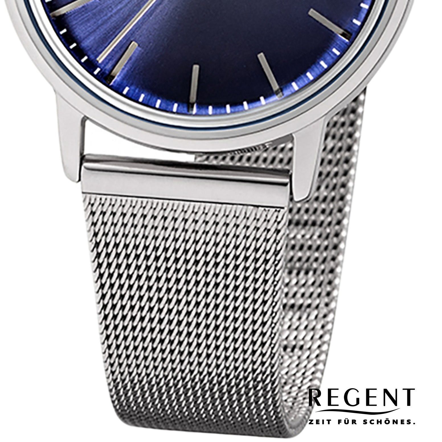 Regent Quarzuhr (ca. Armbanduhr mittel rund, Edelstahlarmband Regent Damen-Armbanduhr silber Analog, Damen 32mm)