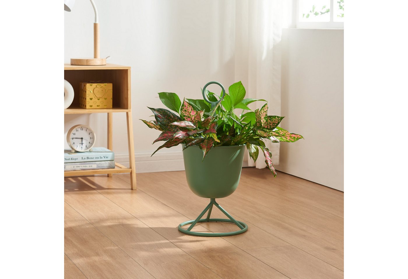 Thumbnail - en.casa Blumenständer, »Alphen« mit 1 Topf 48xØ23cm Metall Grün