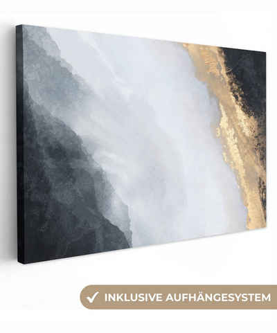 OneMillionCanvasses® Leinwandbild Abstrakt - Farbe - Gold - Schwarz - Marmor, (1 St), Wandbild für alle Wohnbereiche, Gemälde, XXL, großes, 120x80 cm