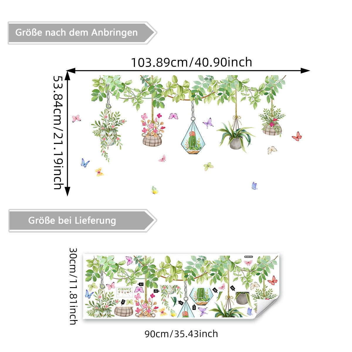 Diwzbyn Wandsticker Wandtattoo Grüne Blätter Pflanzen Blume Wandsticker Selbstklebende, Tapete Ranke Efeu Rebe Blumentopf Wandbilder Wanddeko