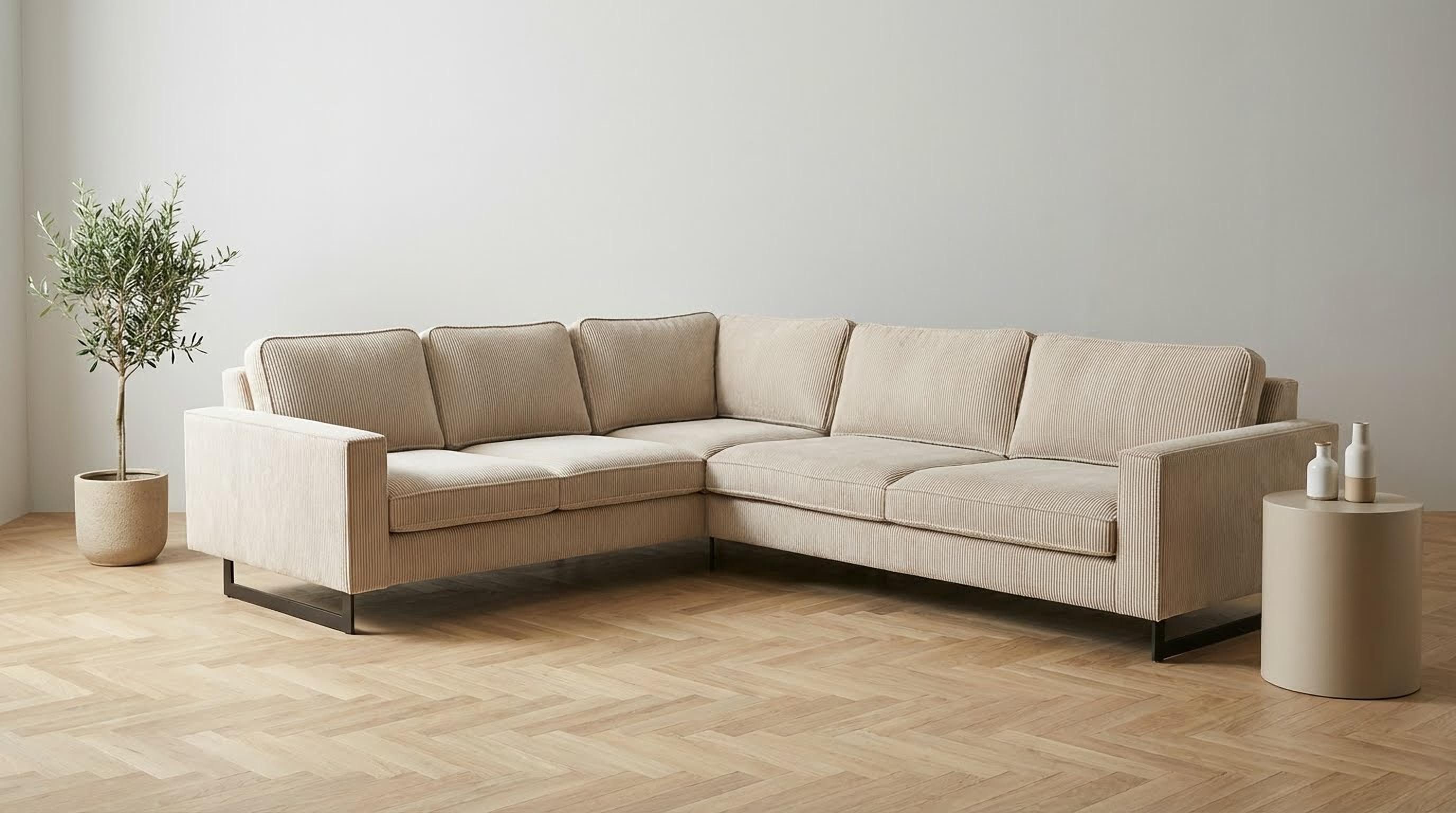Home affaire Ecksofa Pinto, XXL, 250/290 cm, langer Schenkel, Ottomane, Cord, Chenille, Lederoptik, mit Keder, Metallfüße, Wellenunterfederung