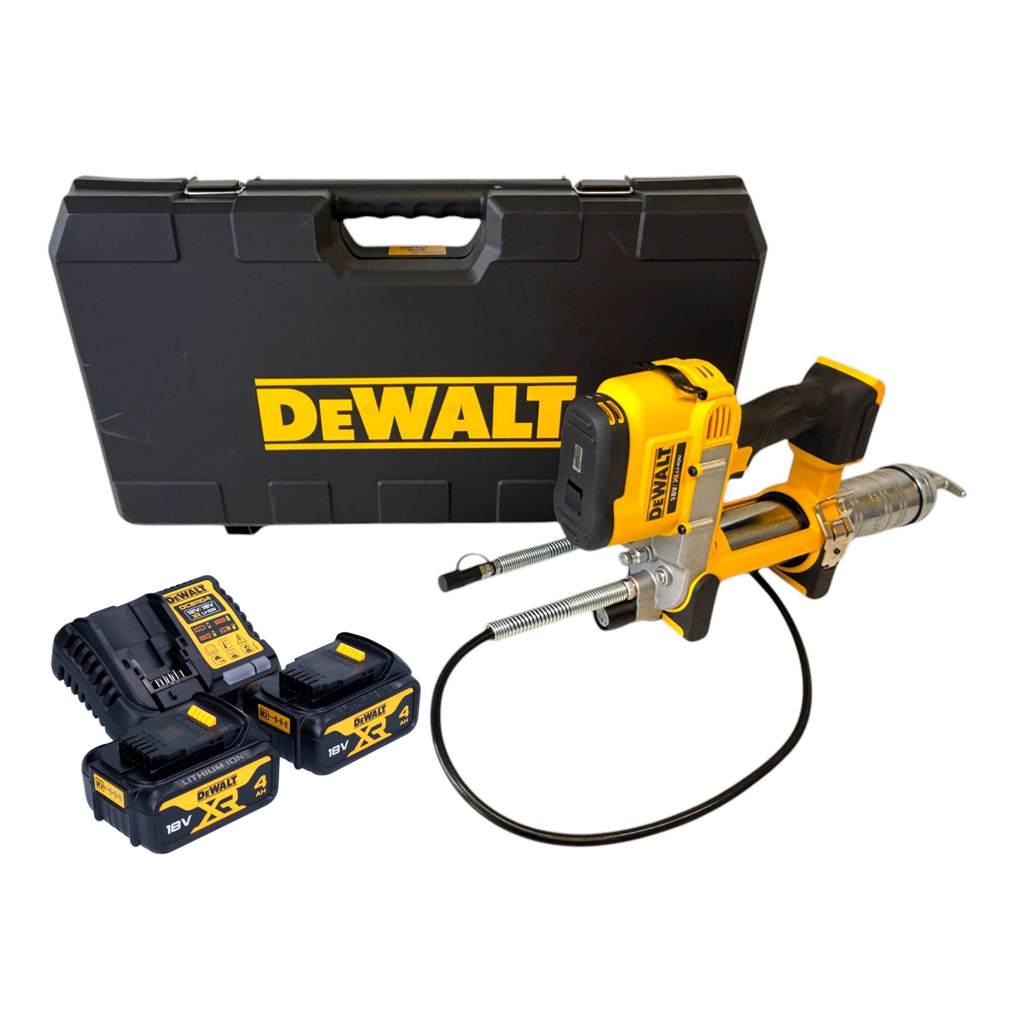 DeWalt Werkstattpresse DCGG 571 M2K Akku Fettpresse 18 V + 2x Akku 4,0 Ah + Ladegerät