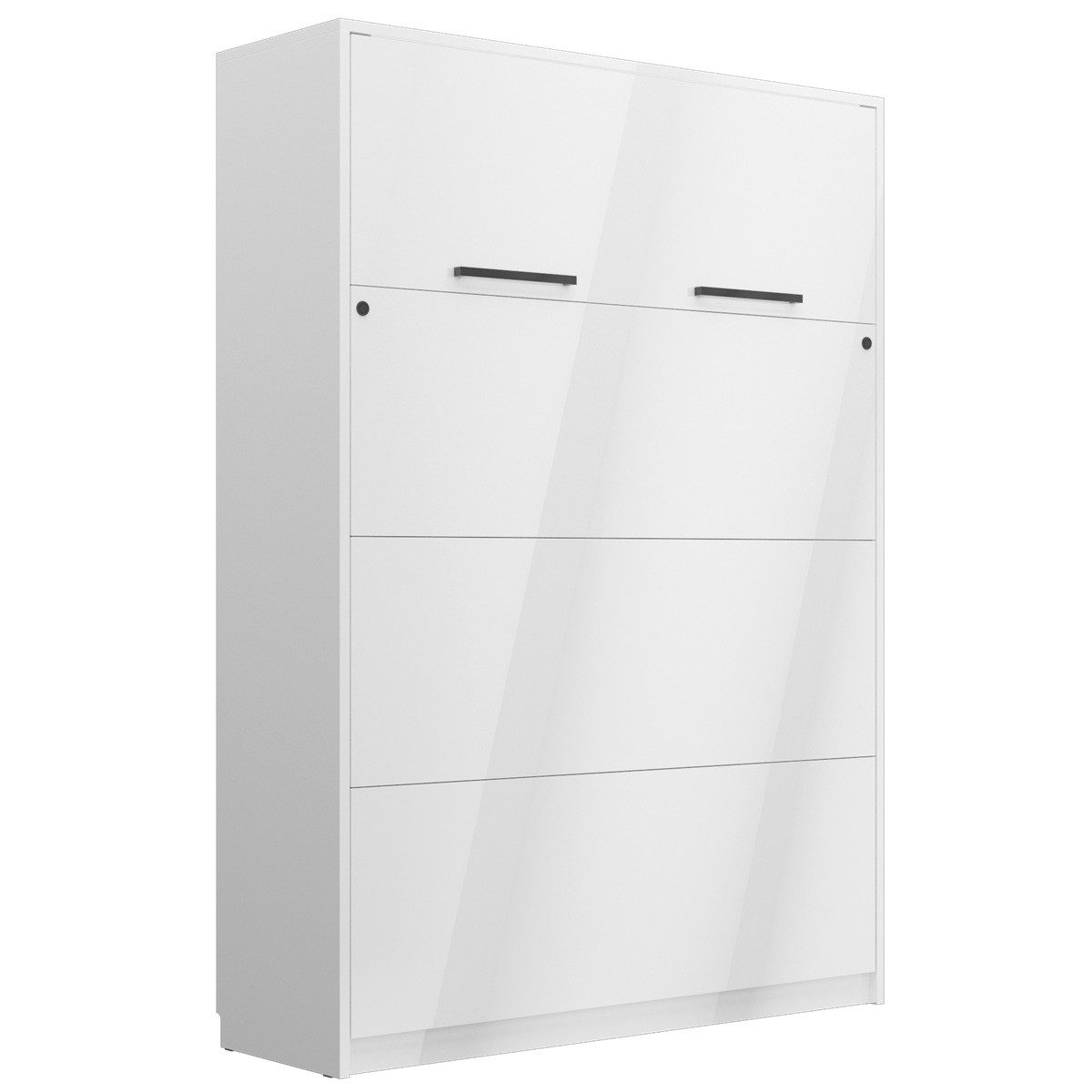 QMM TraumMöbel Schrankbett Wandbett modern vertikal GN 160 x 200 mit 2 Schränken - Weiß-Hochglanz (Set, 3-St., Schrankbett vertikal 160x200 mit LED; 2 Schränke) Mit LED-Beleuchtung