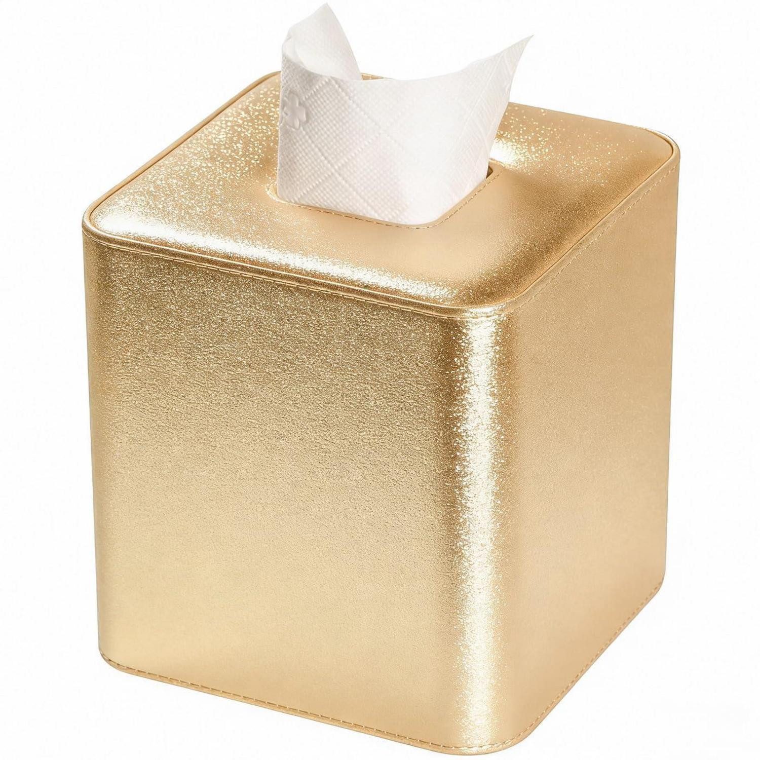 LuxusKollektion Papiertuchbox Taschentuchbox Kunstleder Quadratisch Gold