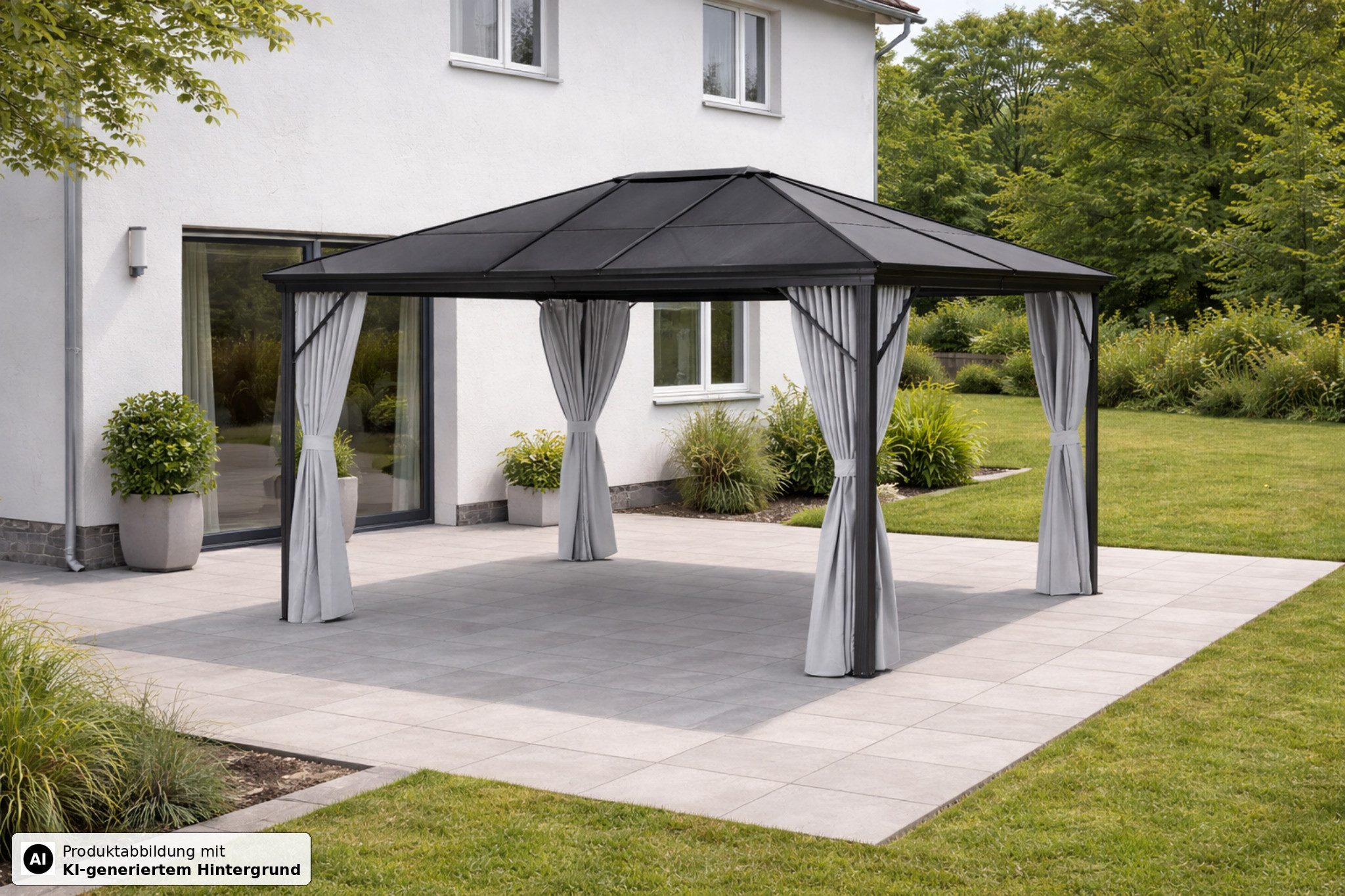 Leco Pavillon Überdachung Stegplatten-Pavillon PROFI-Pavillon 3,65x3 m - sehr stabil, mit 4 Seitenteilen, 365 x 300 x 270 cm