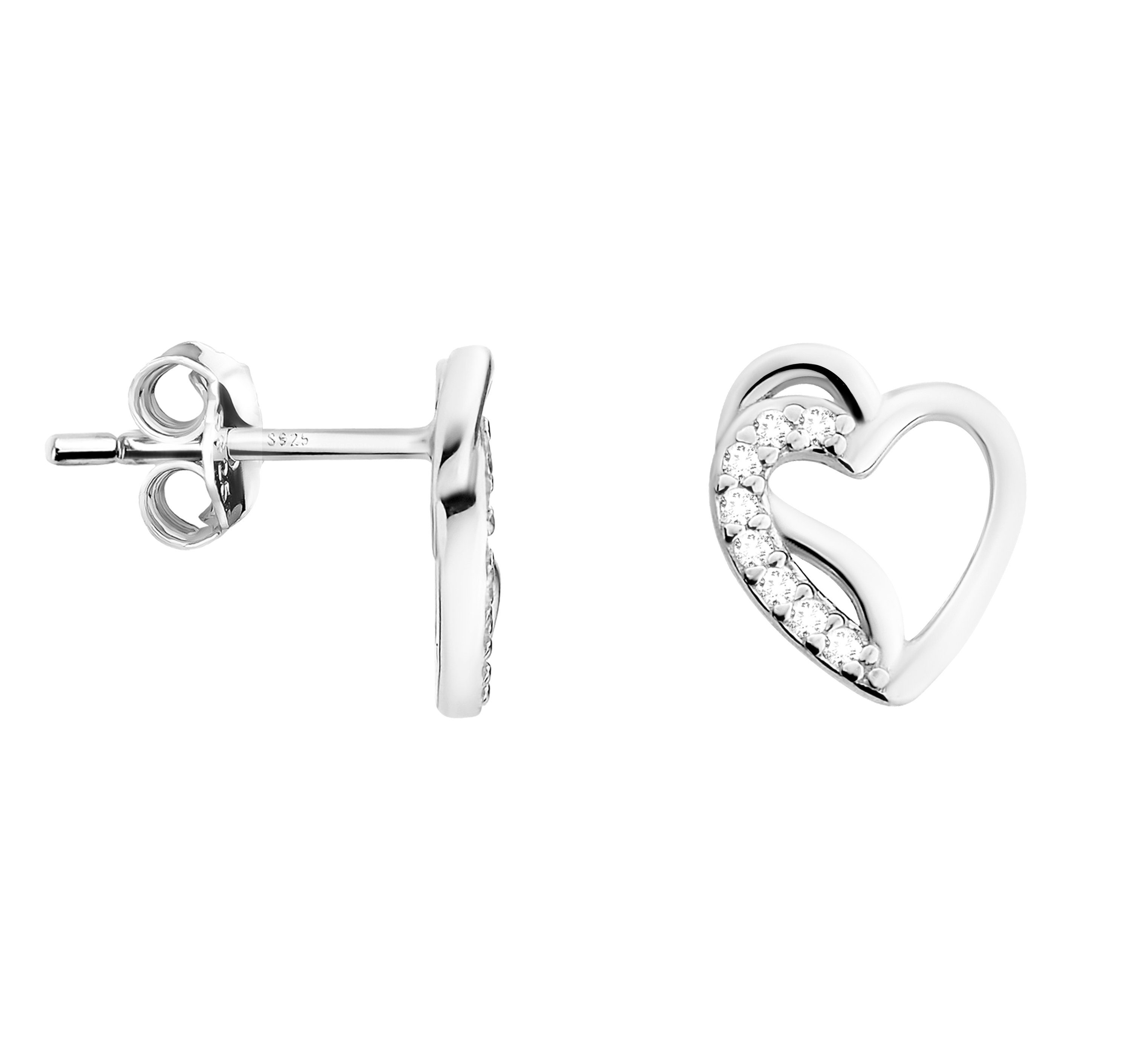 SOFIA MILANI Damen Ohrringe - 925 Silber Herz Ohrstecker, Rhodiniert, Nickelfrei, In Geschenkbox