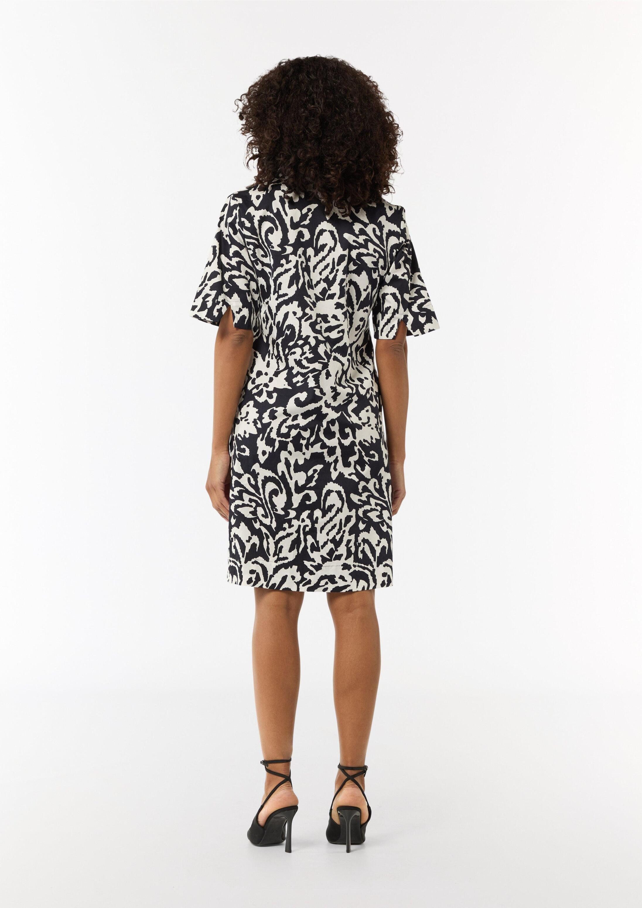 comma Minikleid Kleid Baumwoll-Kleid mit Hemdkragen und All-over-Print