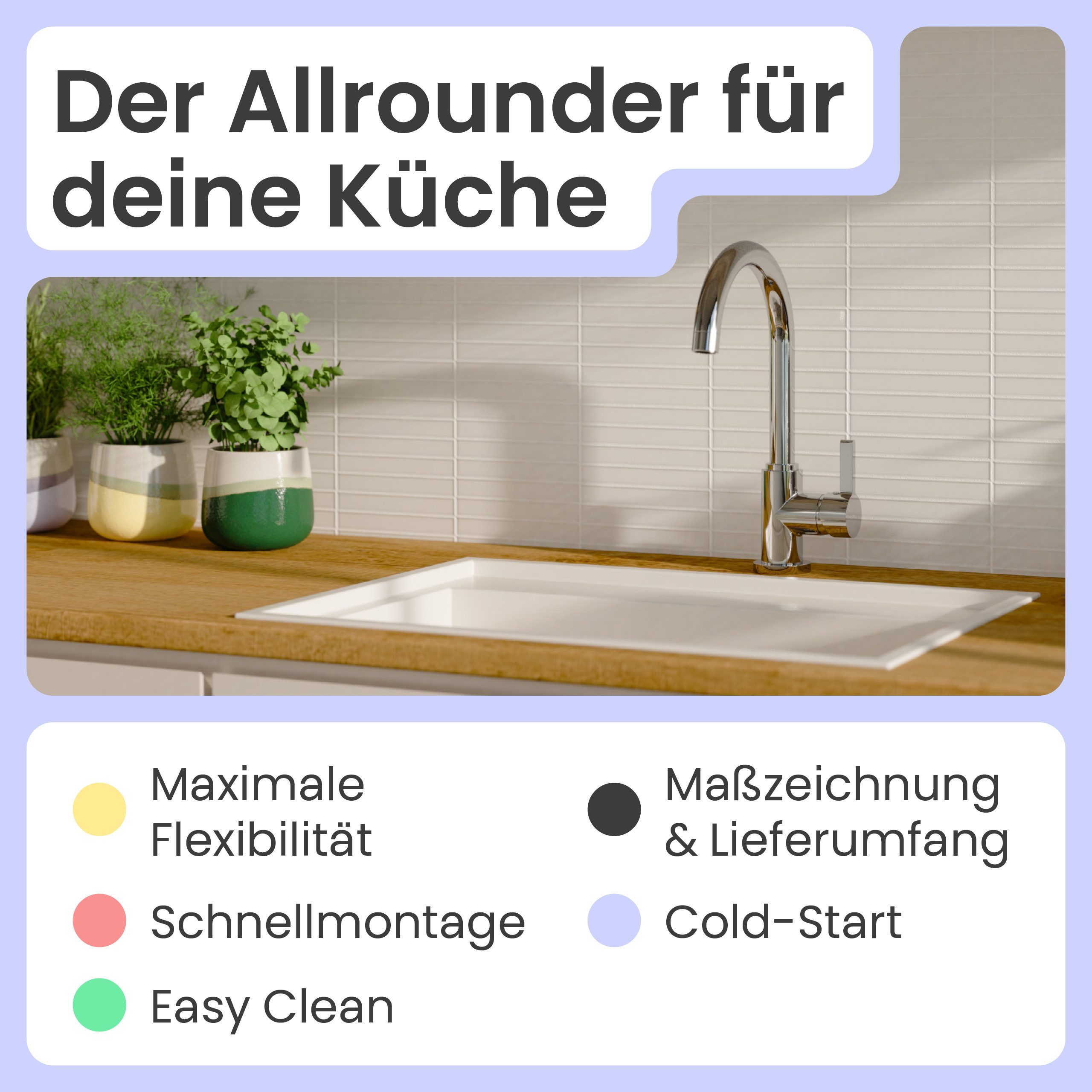 instmaier Küchenarmatur Leona, Küchenarmatur mit hohem Auslauf 360° schwenkbar, Chrom-Finishing, Hochdruck