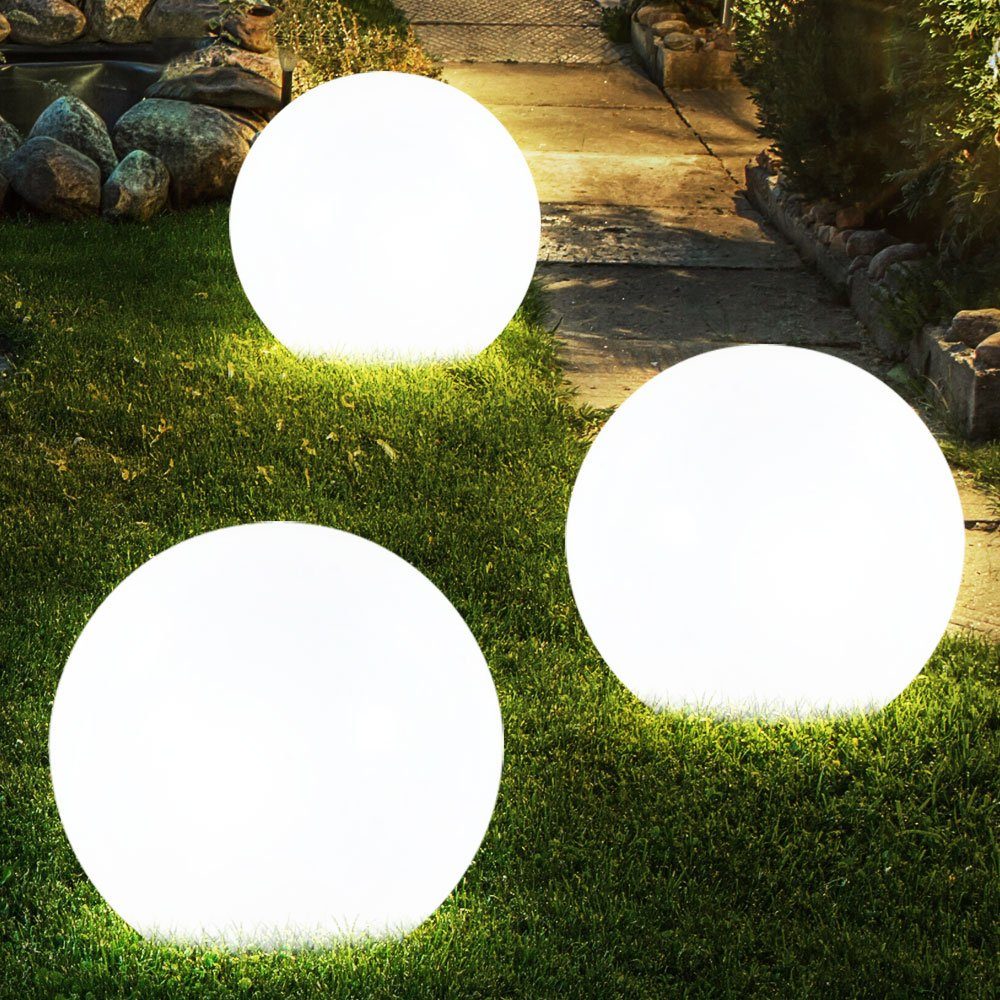 Außenlampe Balkonlampe weiß Börse 3er Set LED Erdspieß Gartenleuchte, Gartendeko verbaut, Solarkugel LED-Leuchtmittel Warmweiß, Expo fest LED