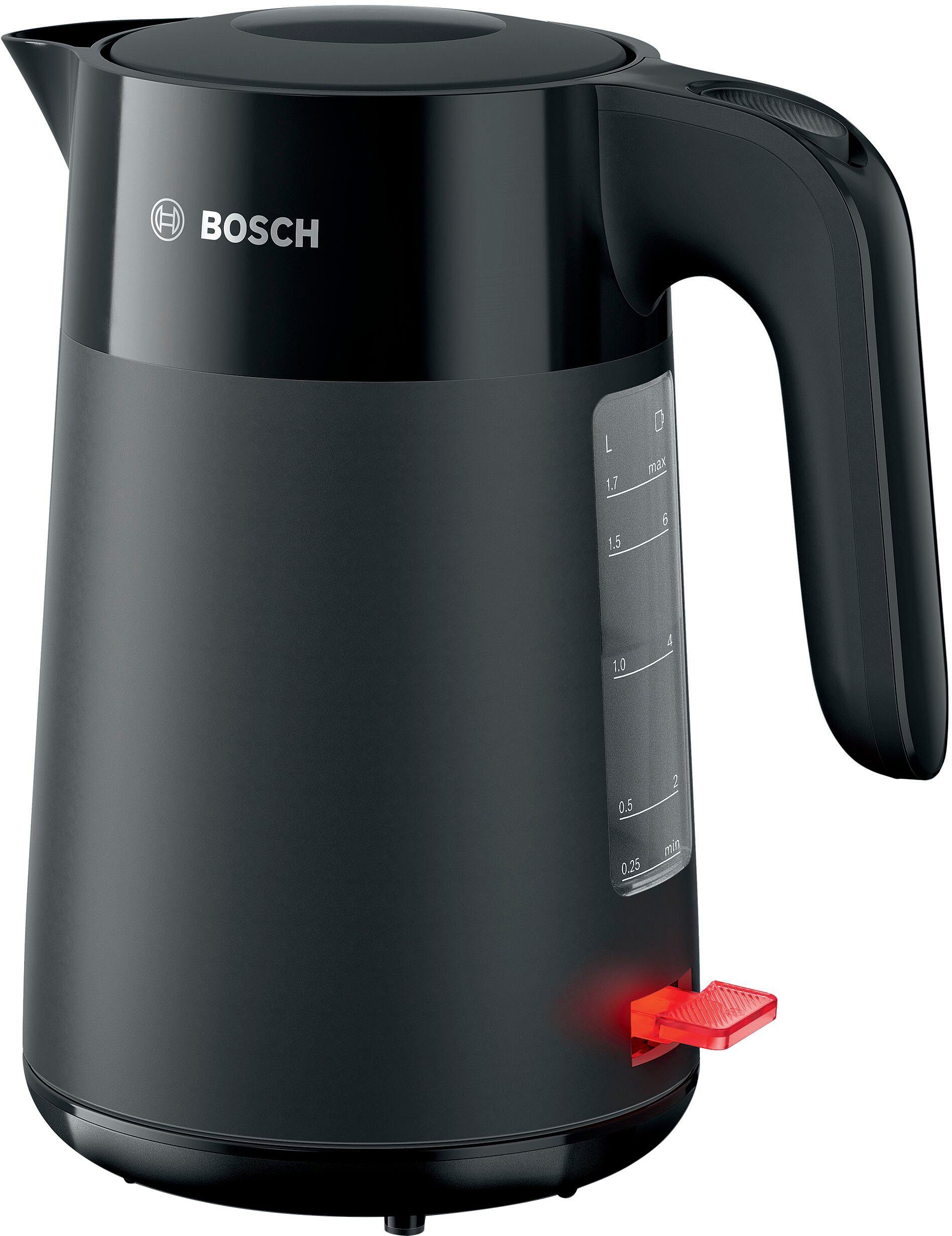BOSCH Wasserkocher MyMoment TWK2M163, Abschaltautomatik, Überhitzungschutz, Tassenanzeige, 1,7 l, 2400 W, Stiftung Warentest Testsieger (2,2) Ausgabe 03/2025, schwarz matt