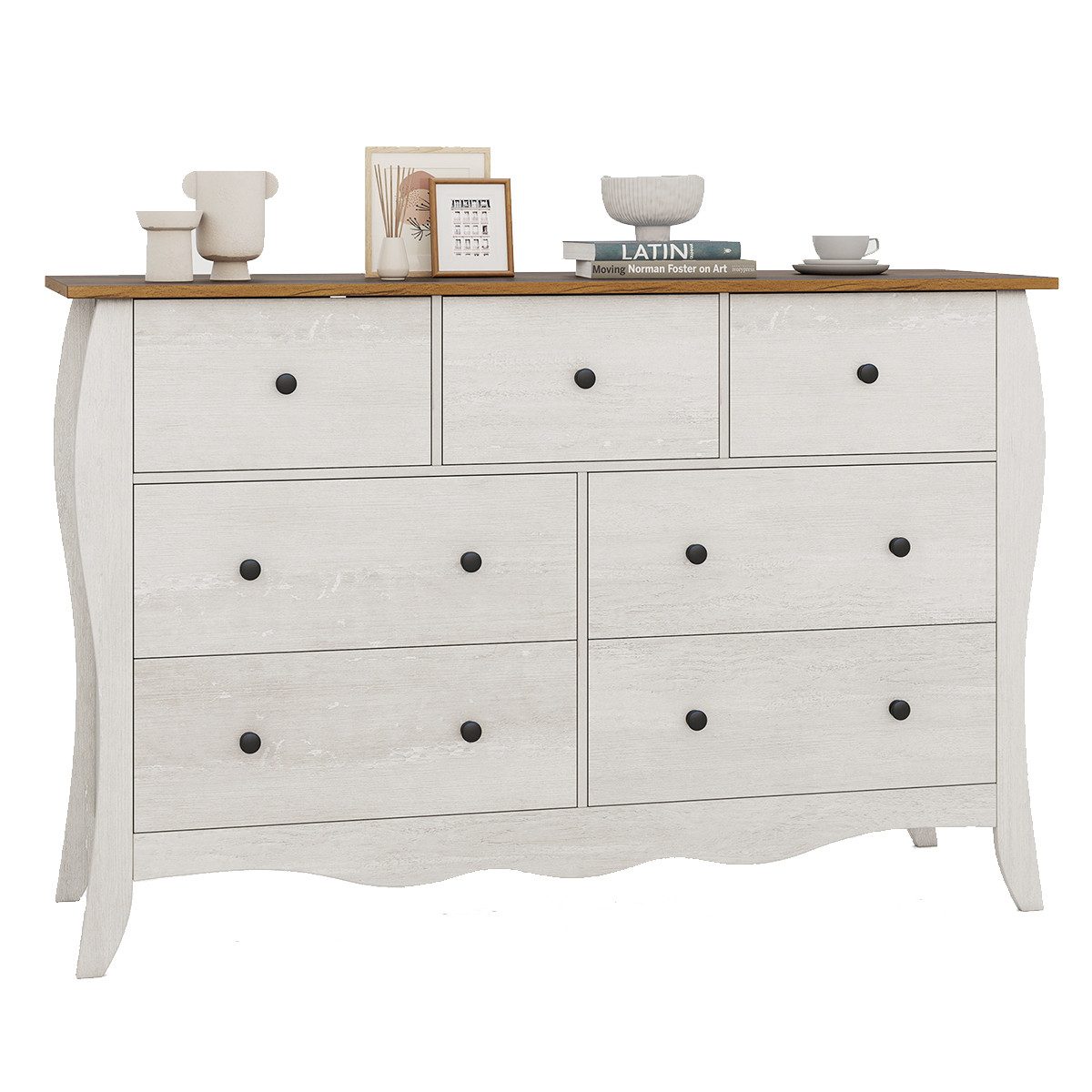 COSTWAY Kommode, mit 7 klappbaren Stoffschubladen Sideboard Holz