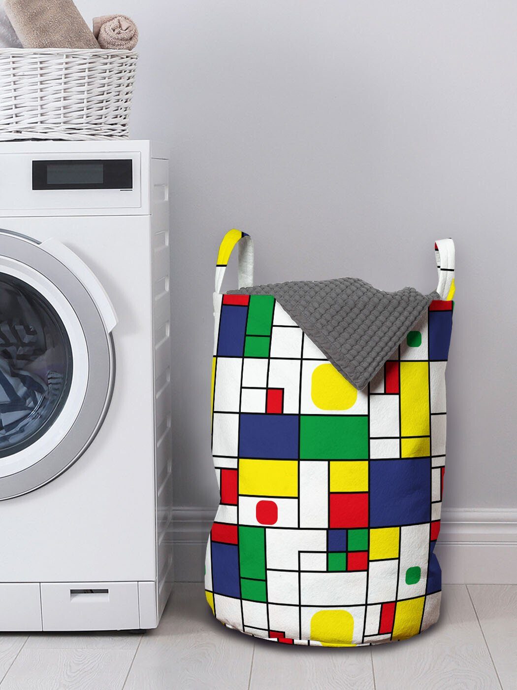 Wäschekorb Modernes Runden Kordelzugverschluss Quadrat Griffen Abakuhaus Wäschesäckchen Geometrisch für mit Waschsalons,