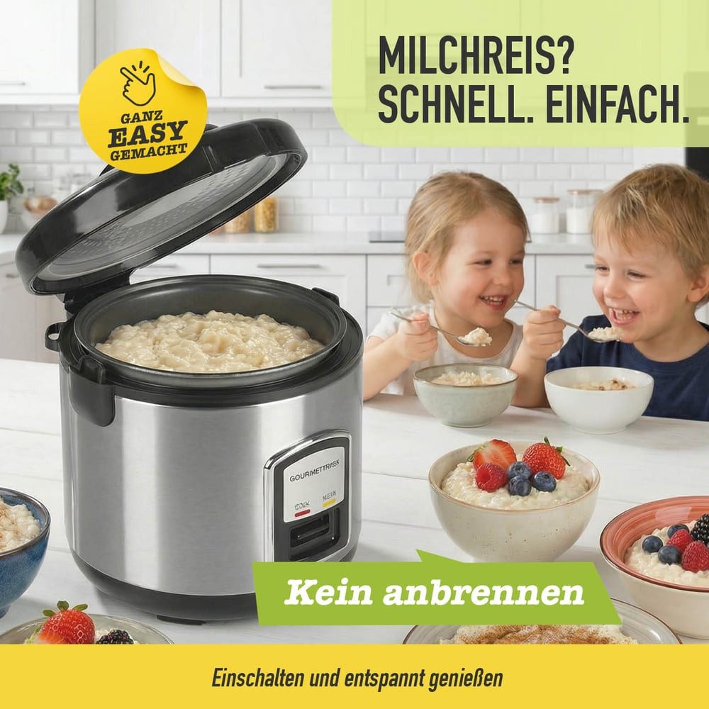 GOURMETmaxx Reiskocher mit Gartopf, 400 W, mit praktischer Dampfgarfunktion inkl. Dampfkorb/Reislöffel/Messbecher