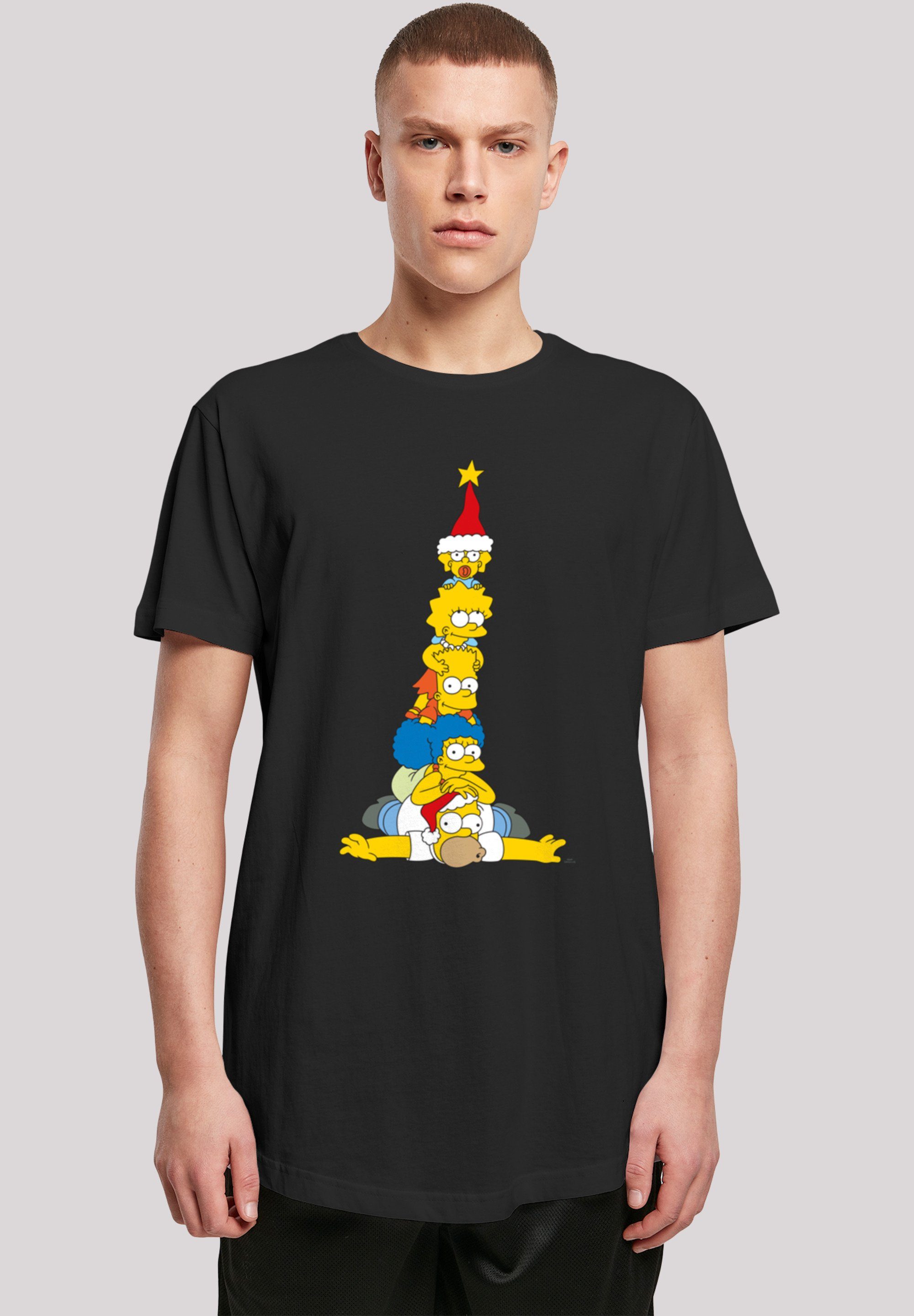 Print F4NT4STIC Christmas The Family schwarz T-Shirt Simpsons Weihnachtsbaum