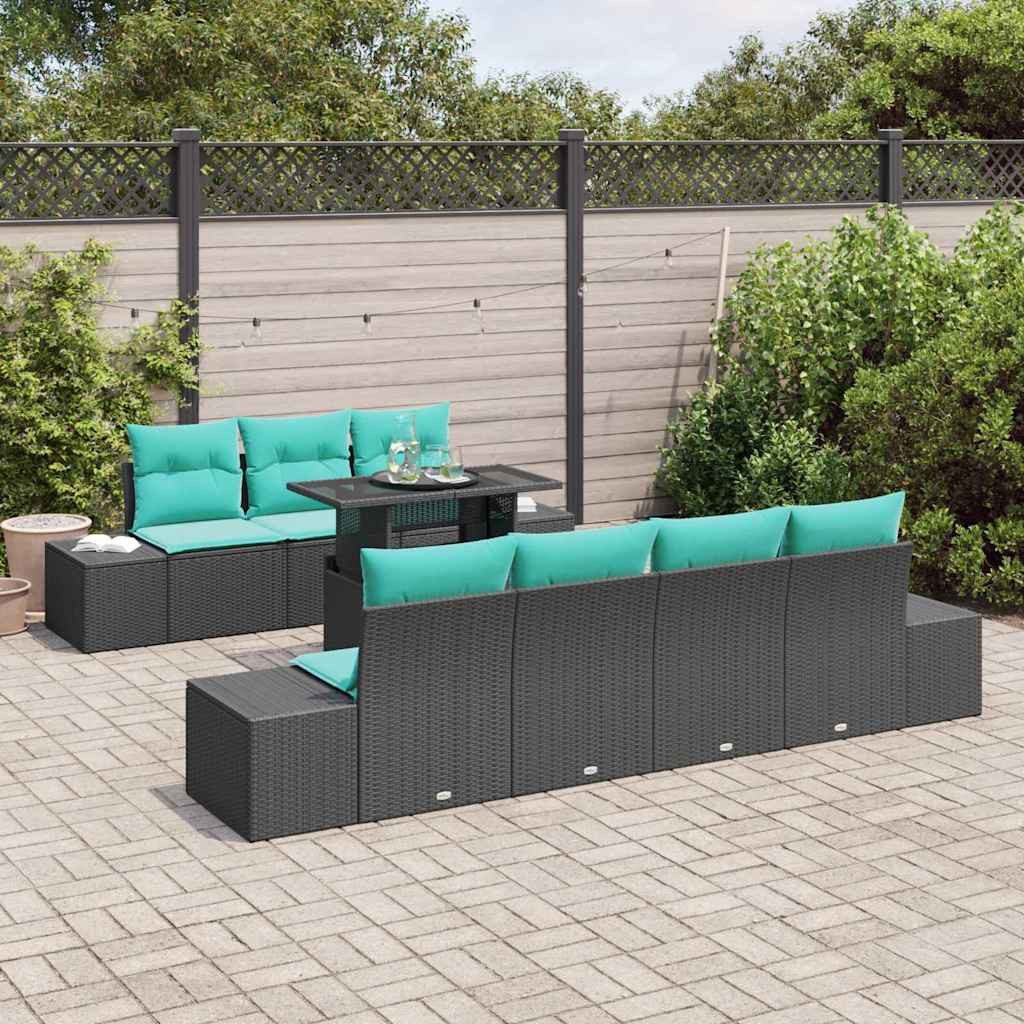 vidaXL Loungesofa Sofa Set 8 stk. 7-Sitzanzahl Schwarz und Blau Poly-Rattan, 8 Teile