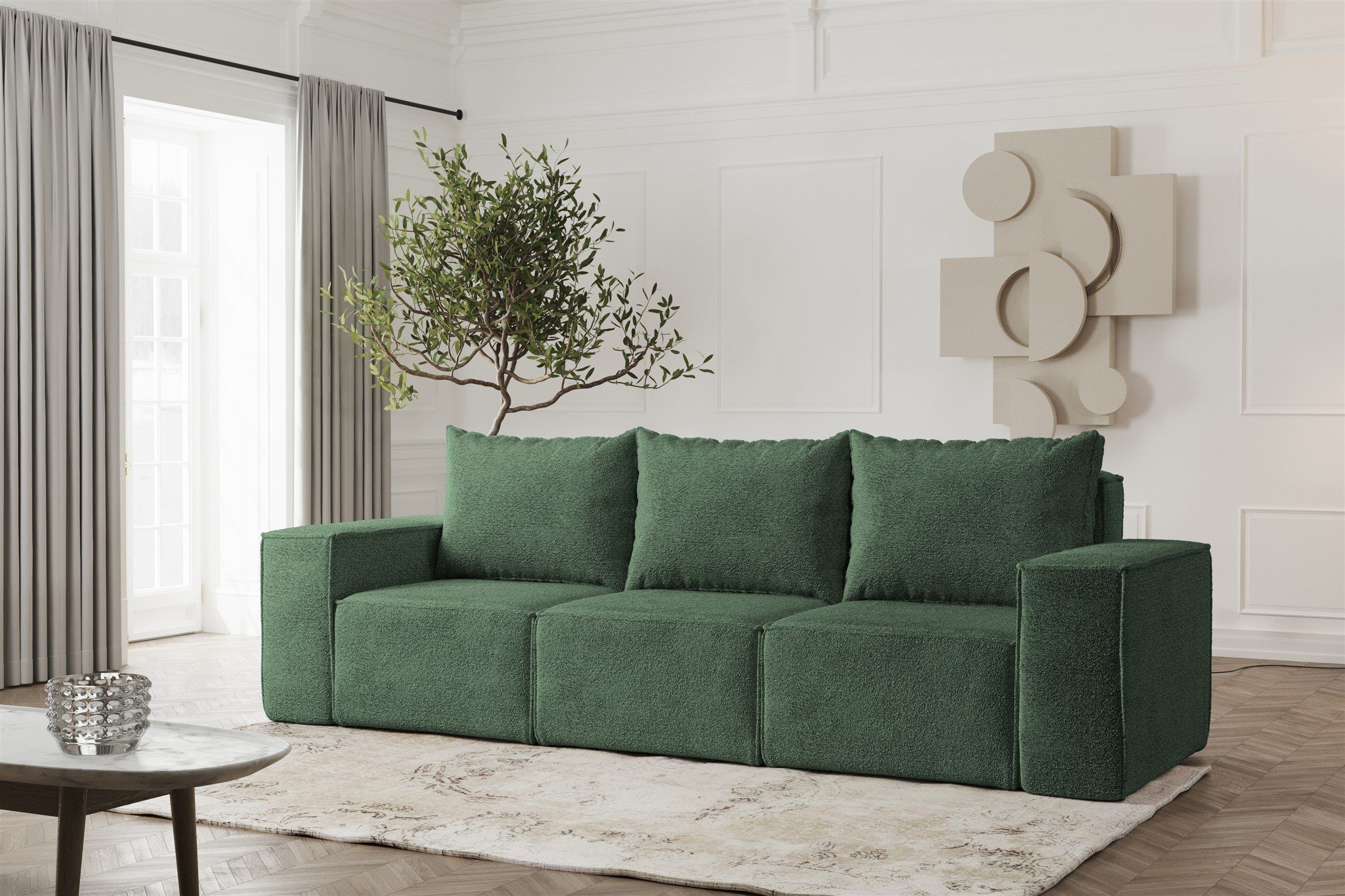 Fun Möbel 3-Sitzer Sofa Designersofa ESTELLE 3-Sitzer in Stoff Abriamo, 3 x Rückenkissen