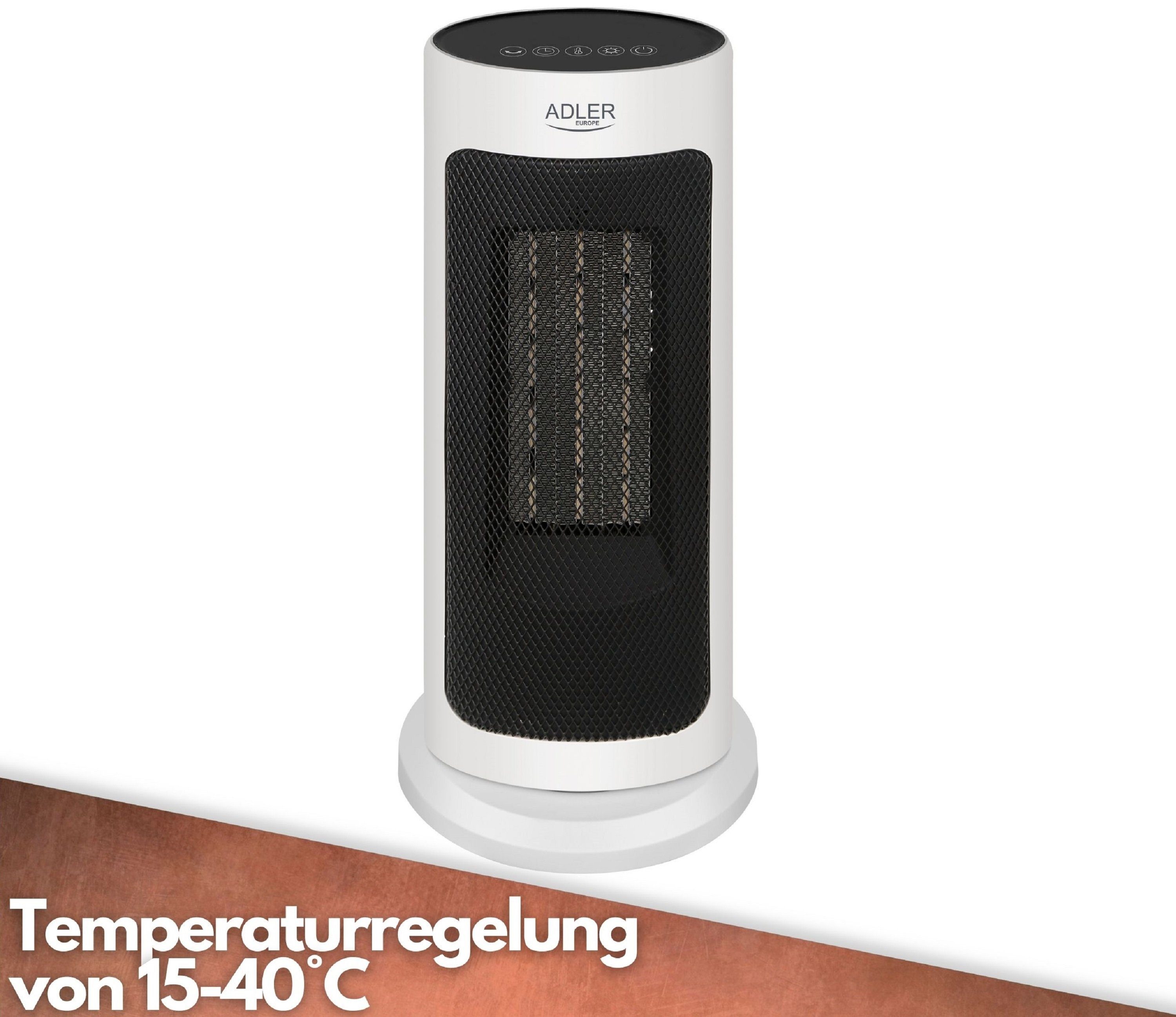 Adler Keramikheizlüfter AD-7738, 2000 W, LED Touch Display,12h Timer,Fernbedienung