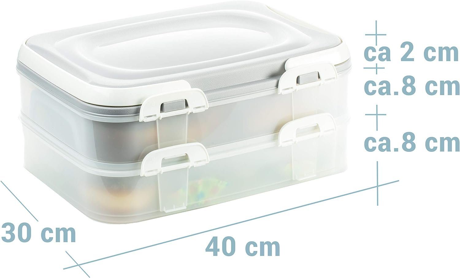 Centi Kuchentransportbox Cupcake/ Muffin Transportbox - Kuchenbehälter, 2 Etagen Rechteckig, Kunststoff, (40x30x18cm grau), Rechteckig Partycontainer mit Hebeeinsatz + Deckel mit Tragegriffen
