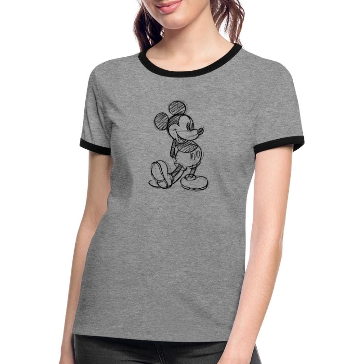Spreadshirt T-Shirt Mickey & Minnie Zeichnung Frauen Kontrast T-Shirt (1-tlg)