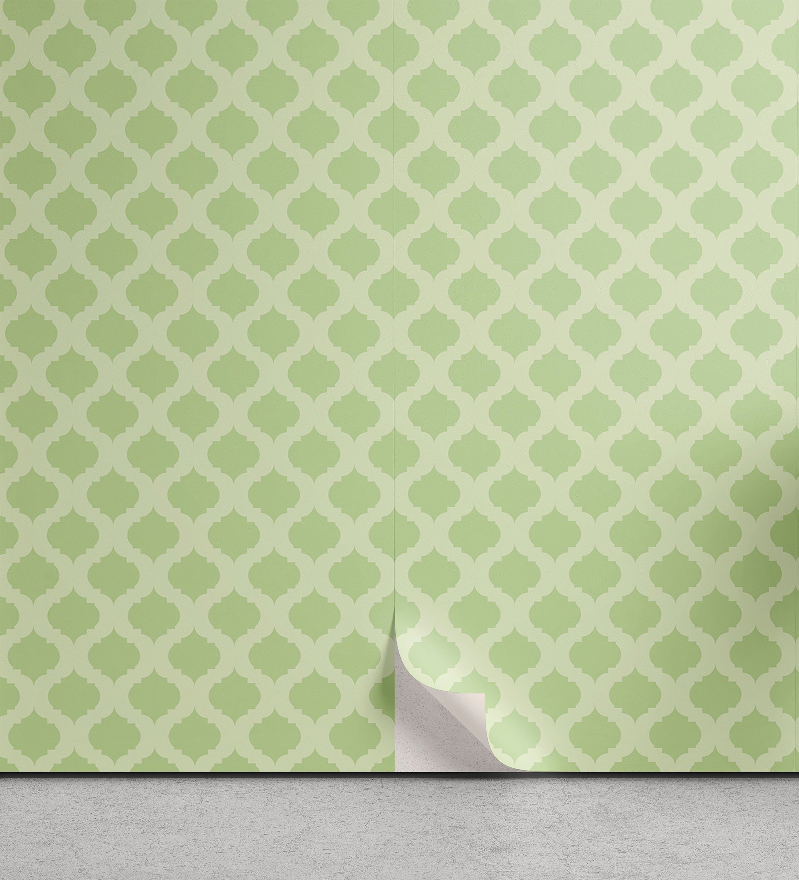 Geometrisch selbstklebendes Vinyltapete Wohnzimmer Küchenakzent, Quatrefoil Shapes Grün Abakuhaus