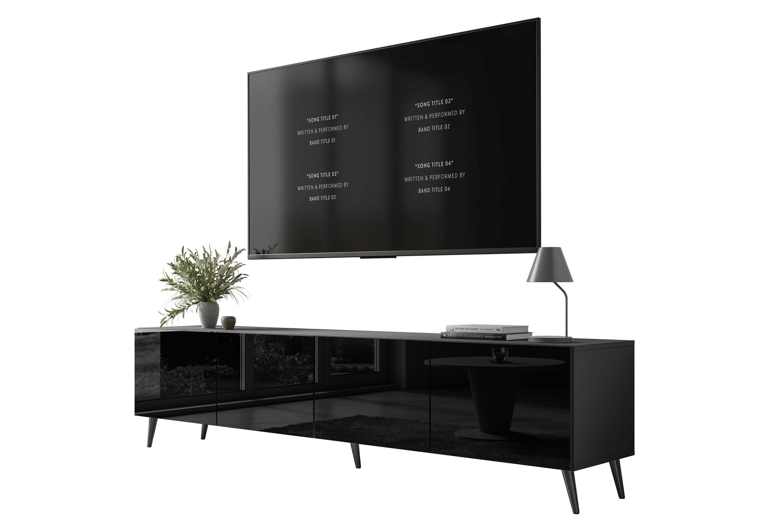 Lookway TV-Schrank AURA 200 Schwarz Hohglanz auf Beinen mit LED Beleuchtung Breite: 200cm