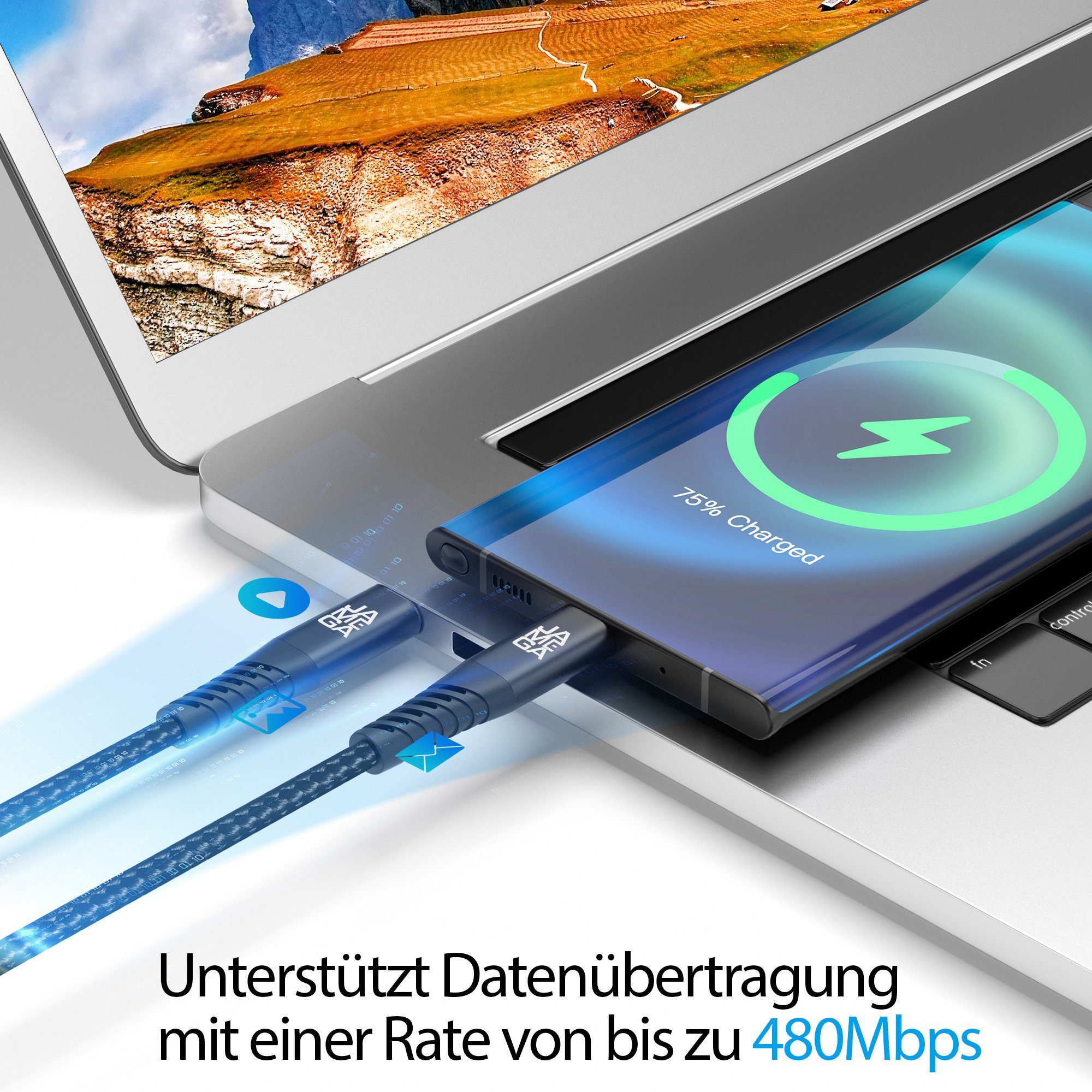 JAMEGA USB-C Kabel 480Mbps 60W Ladekabel Datenkabel für Apple, Samsung, uvm. USB-Kabel, USB Typ C, (50 cm) – Bild 2 von 5