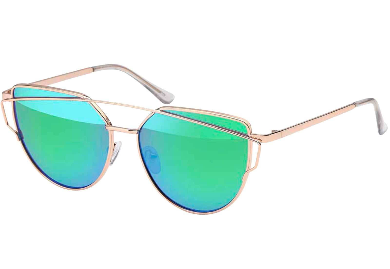 BEZLIT Eyewear Pilotenbrille Rundglas Designer Damen Sonnenbrille (1-St) mit schwarzen, rosa-grün, silber-verspiegelt und silber-hellblau Grün-Blau