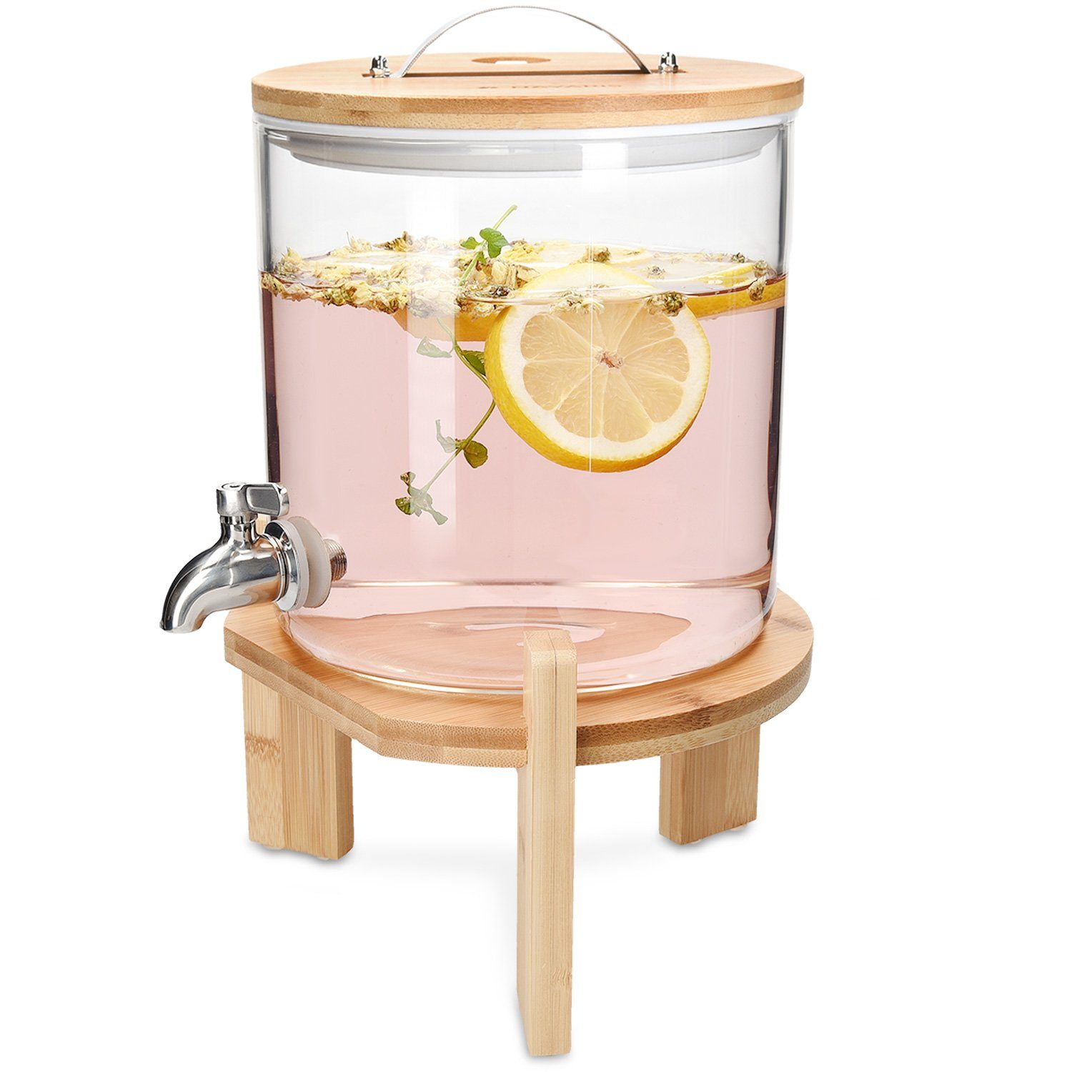 Navaris Getränkespender, mit Zapfhahn aus Edelstahl - Glas Wasserspender  mit Stand aus Bambus Holz - Spender aus hitzebeständigem Borosilikatglas  online kaufen | OTTO
