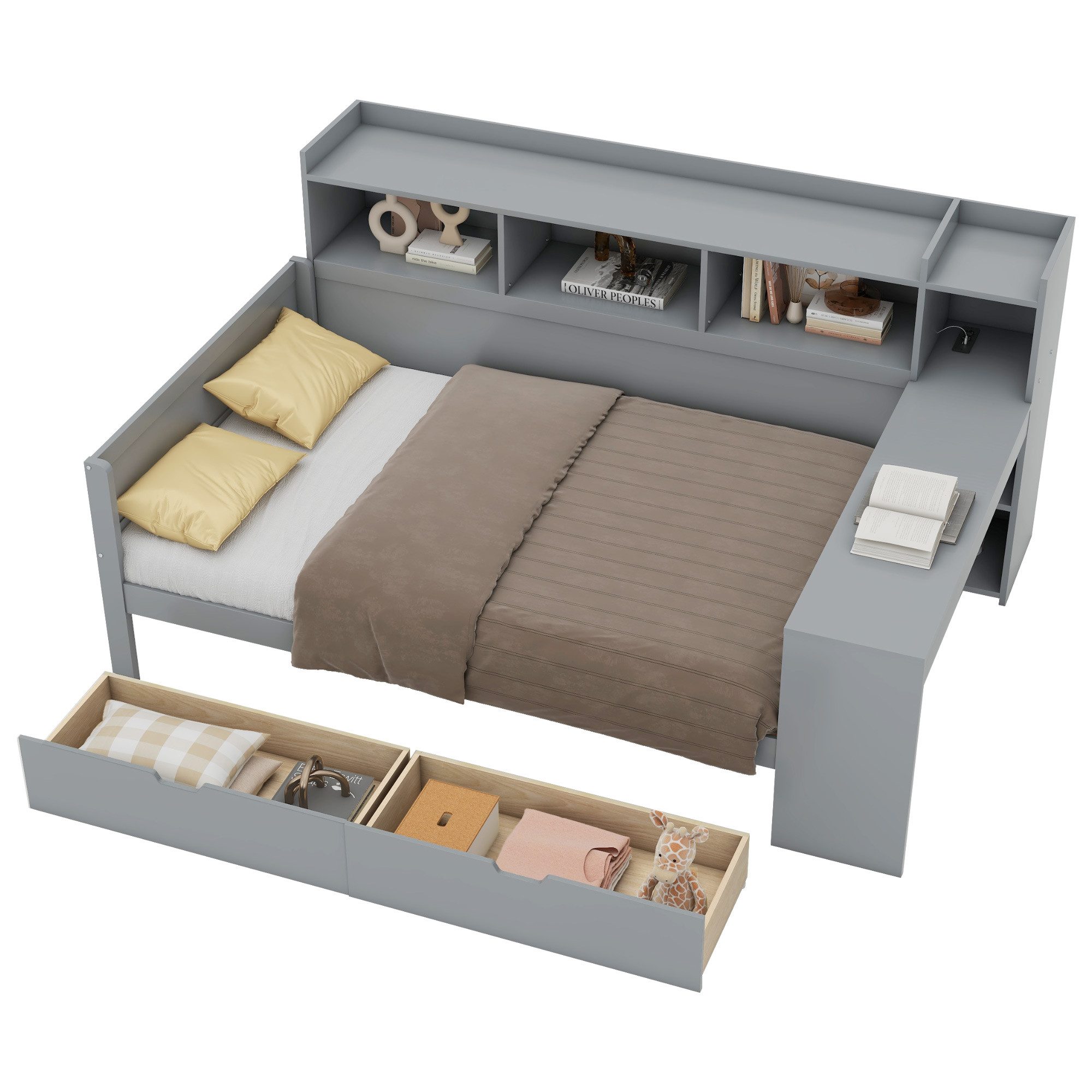SOFTWEARY Jugendbett mit Schreibtisch und Bücherregal günstig online kaufen