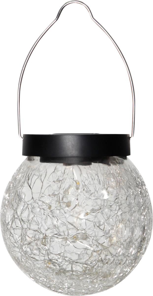 STAR TRADING LED Solarleuchte LED Solar Laterne Glaskugel hängend Bruchglas Optik Lichtsensor D:12cm, LED Classic, warmweiß (2100K bis 3000K)