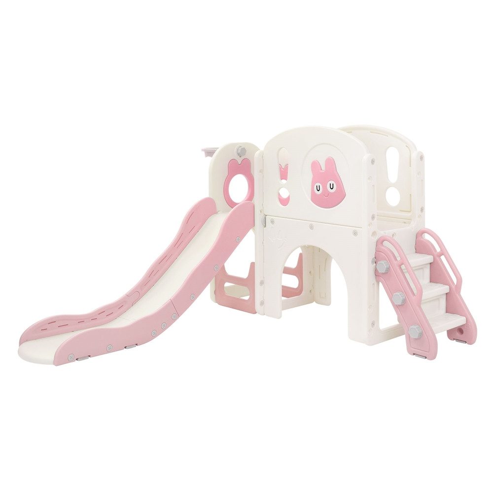 Joyz Rutsche Kinderrutsche 5 in 1 mit Spielturm Rutsche & Basketballkorb Spielplatz, Spielzeug Set für Kinder Spielgerüst ab 3 Jahren Rosa Indoor Outdoor