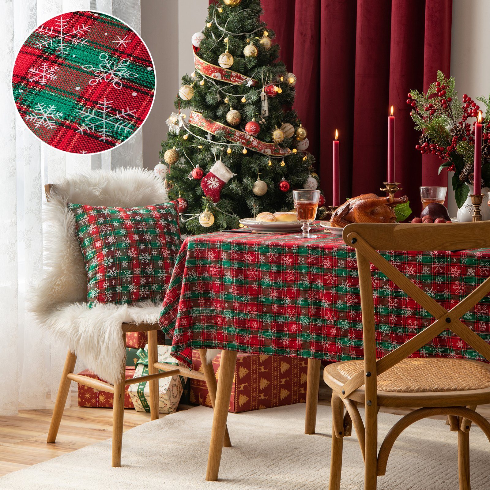 BTTO Tischdecke Weihnachten Tischdecke,Weihnachtstischdecken Rechteckige, Waschbare Tischdecke Schmutzabweisend für Weihnachten