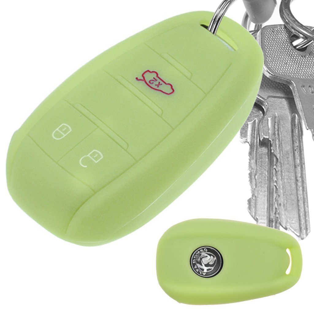 Softcase Giulia ALFA KEYLESS Schlüsseltasche Silikon mt-key für Schutzhülle fluoreszierend Stelvio Grün, 3 Autoschlüssel Tasten Giulietta Romeo SMARTKEY