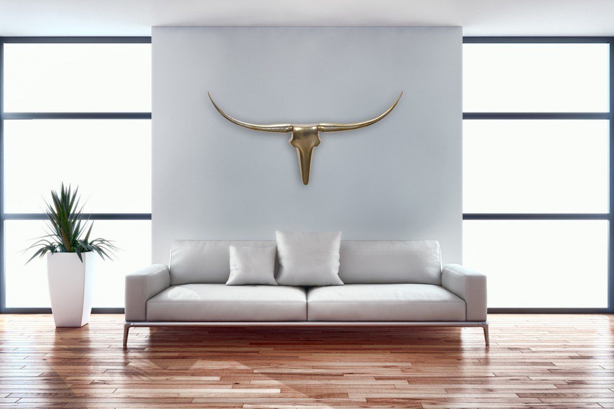 furnicato Wanddekoobjekt Wanddekoration Geweih Bull L 125 cm Aluminium golden