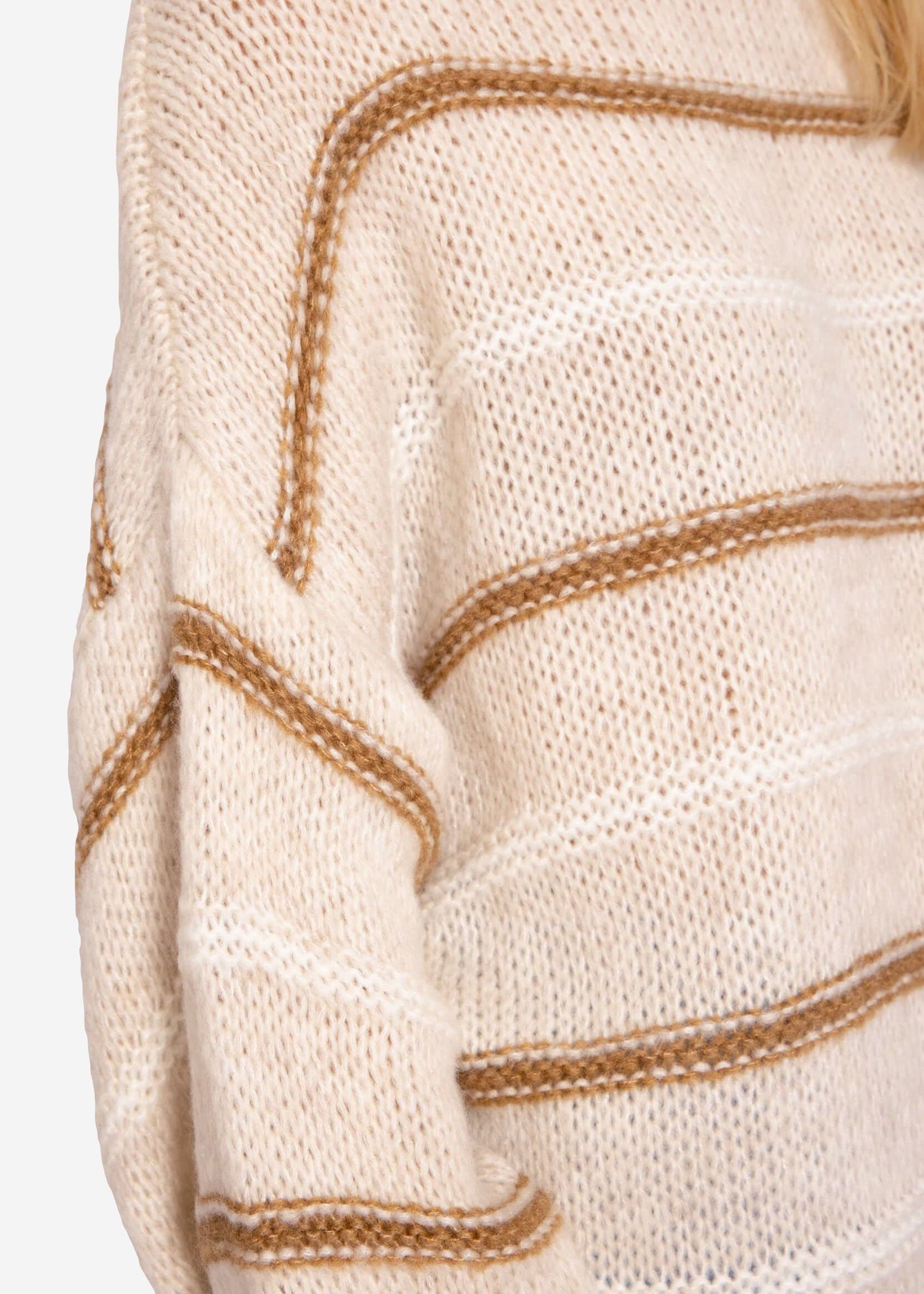 SASSYCLASSY Strickpullover Oversize Pullover weichem Offwhite Rundhalsausschnitt Strickpullover in mit Made Camel, Italy Grobstrick weitem Damen Lässiger aus Hellbeige