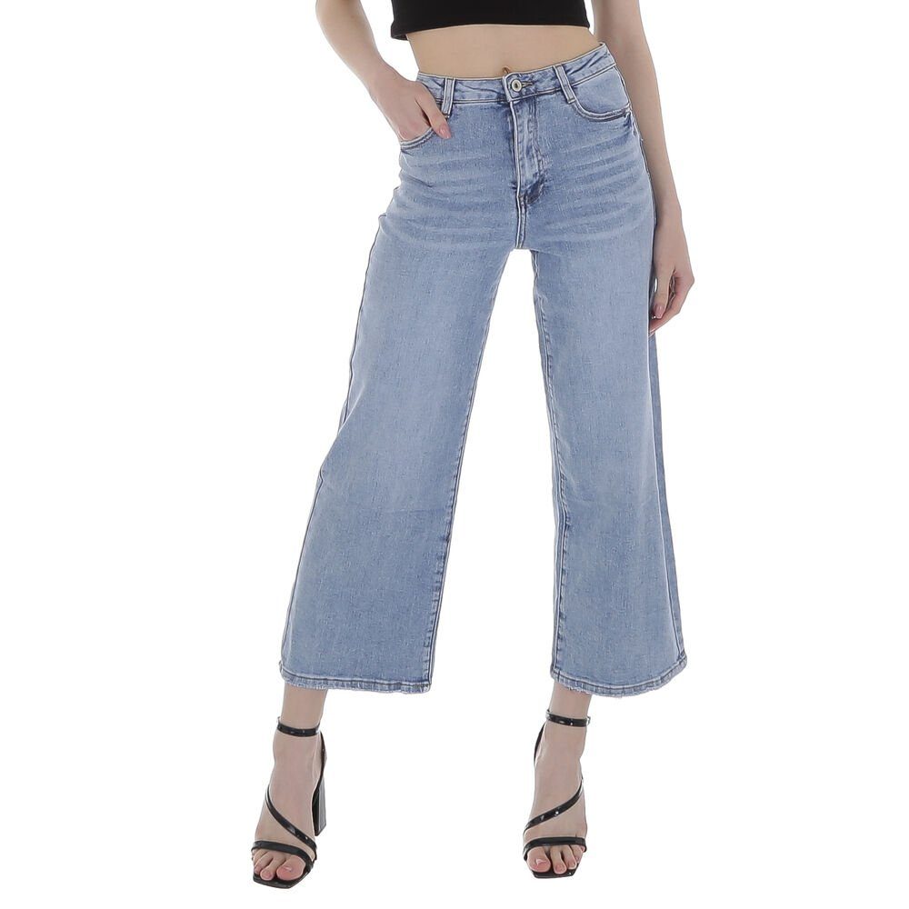 Ital-Design Relax-fit-Jeans Damen Freizeit Culotte Used-Look Stretch Relaxed Fit Jeans in Hellblau