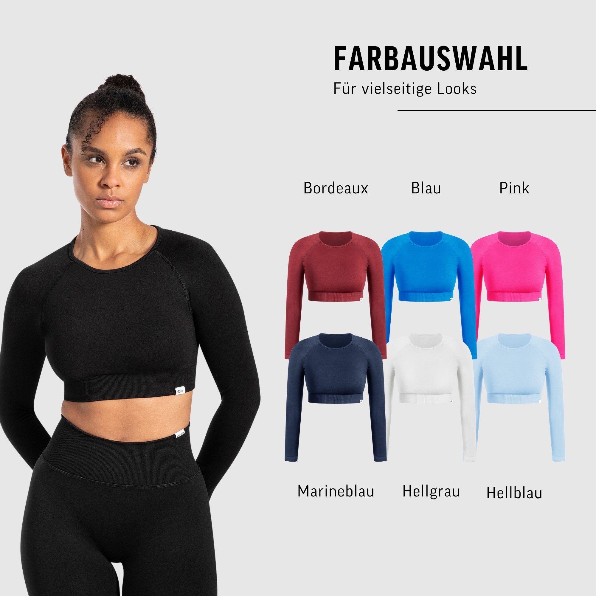 Longsleeve Maysa, Crop Shirt Langarmshirt Shaped Fit Gym, Yoga & Alltag