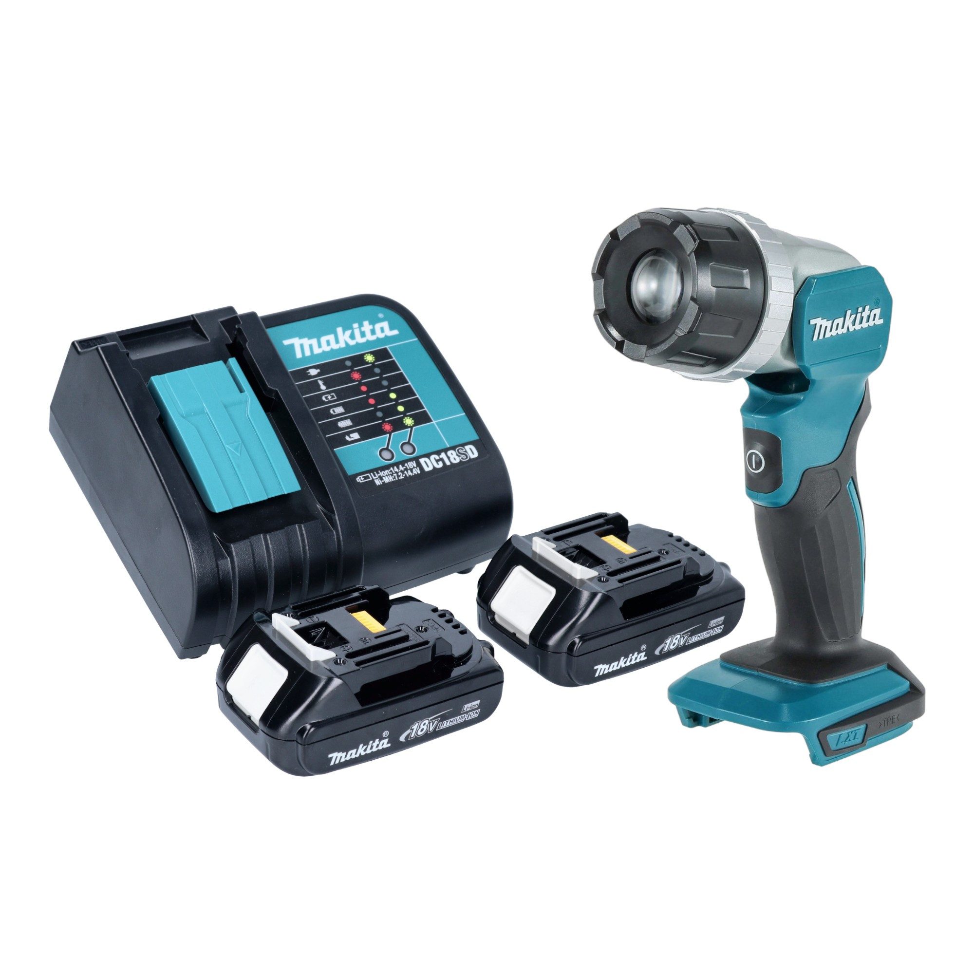Makita Baustrahler DML 808 SY Akku Handstrahler 14,4 / 18 V 190 lm LED + 2x Akku 1,5 Ah