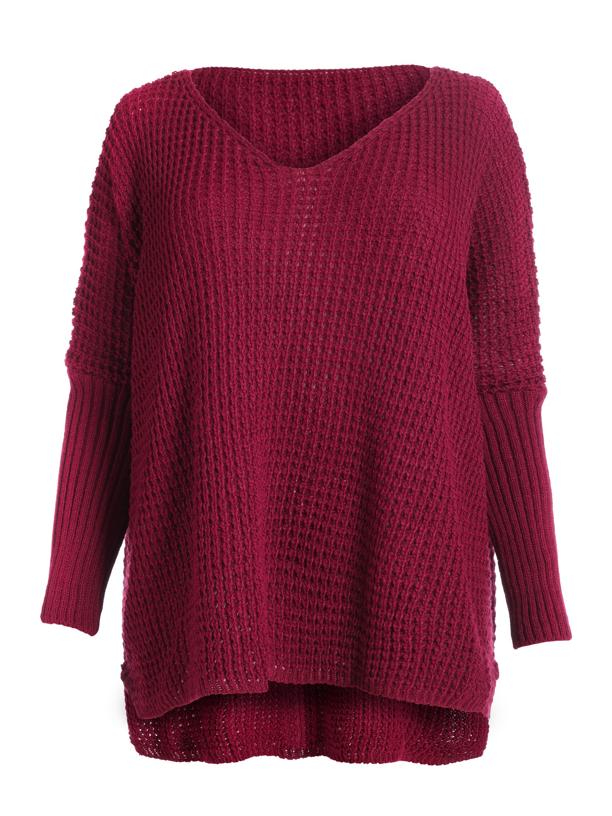 PEKIVESSA Strickpullover Oversize Grobstrick-Pullover mit V-Ausschnitt am Ärmel breiter Rippstrick