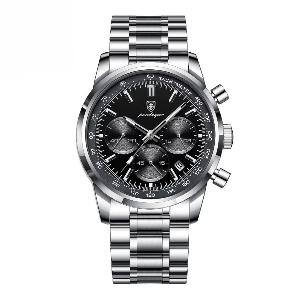 POEDAGAR Quarzuhr Poedagar Herren-Armbanduhr Chronograph Quarz Edelstahl 921