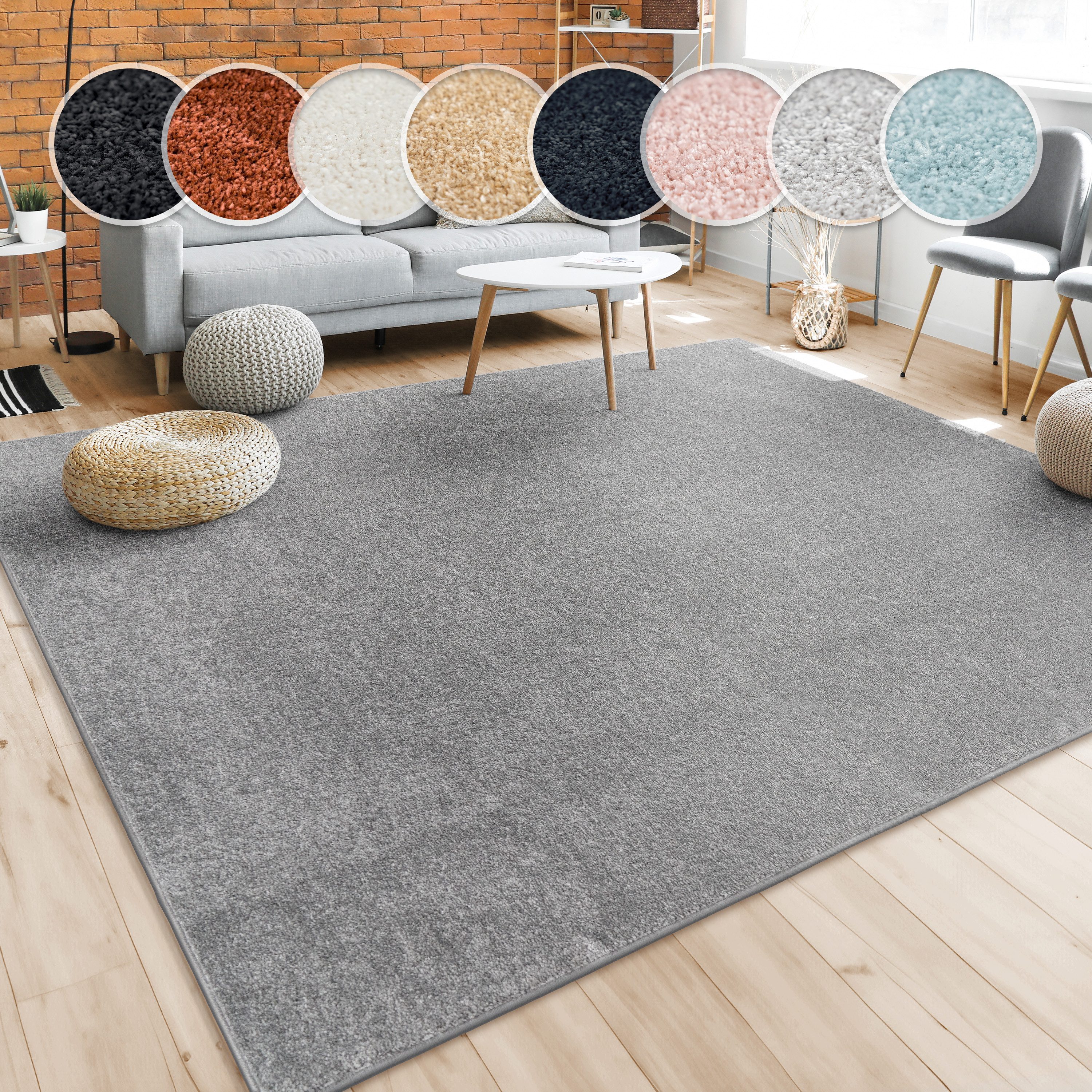 Paco Home Teppich Porto 890, rechteckig, Höhe: 13 mm, Kurzflor, Uni-Farben, ideal im Wohnzimmer & Schlafzimmer