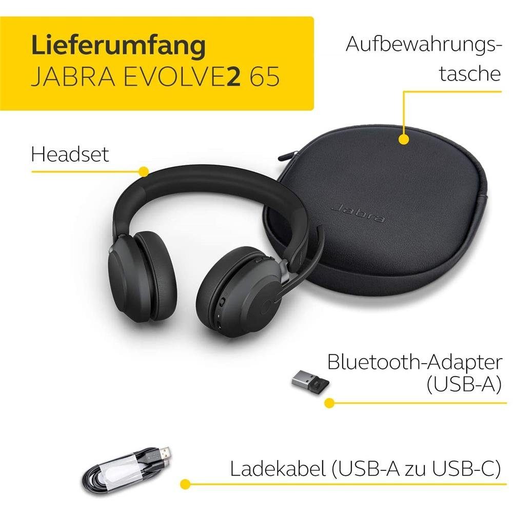 Microsoft Teams Wireless-Headset (Bluetooth, Adapter Evolve2 USB-A Kopfhörer Stereo schwarz) 65 Jabra